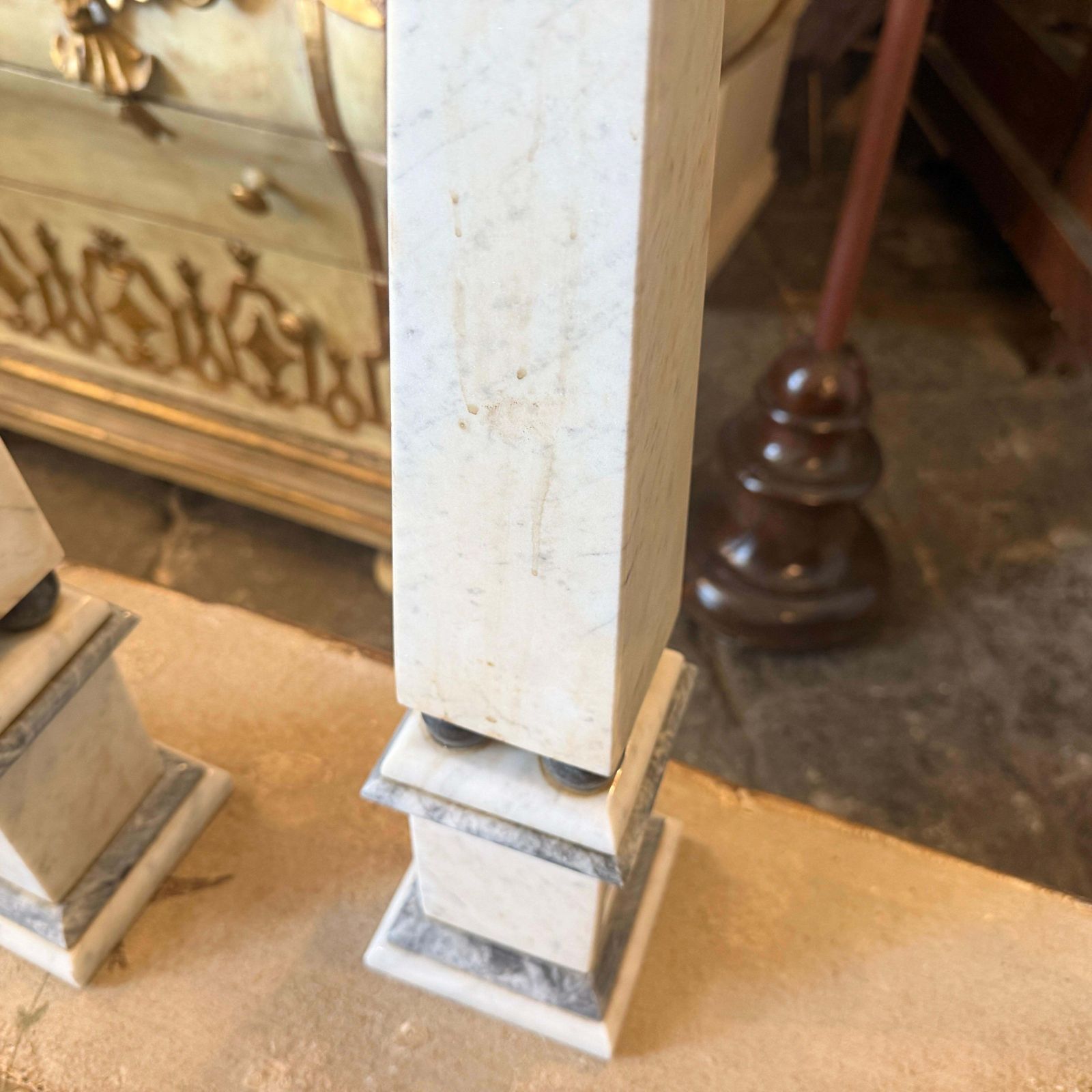 1296.0 A Pair Of Art Deco White Carrara Marble And Black Marble Italian Obelisks photo