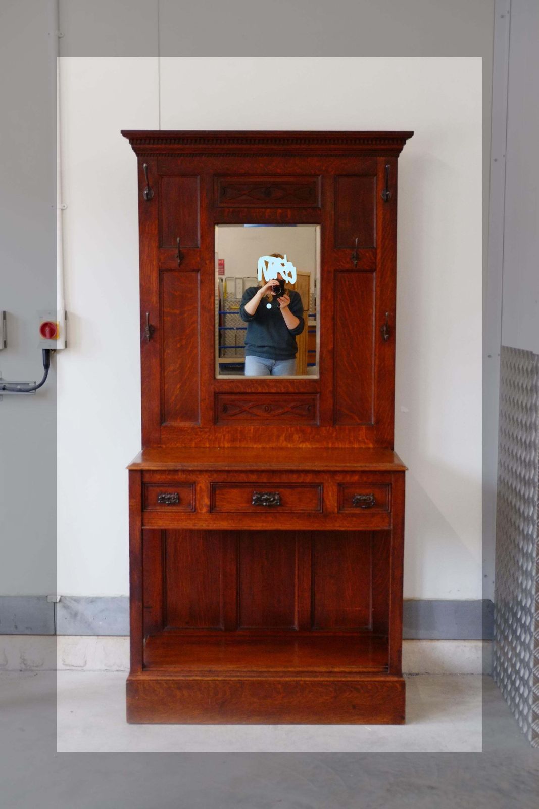 Antique Arts And Crafts English Solid Oak Hallway Stand With Drawers photo Furniture