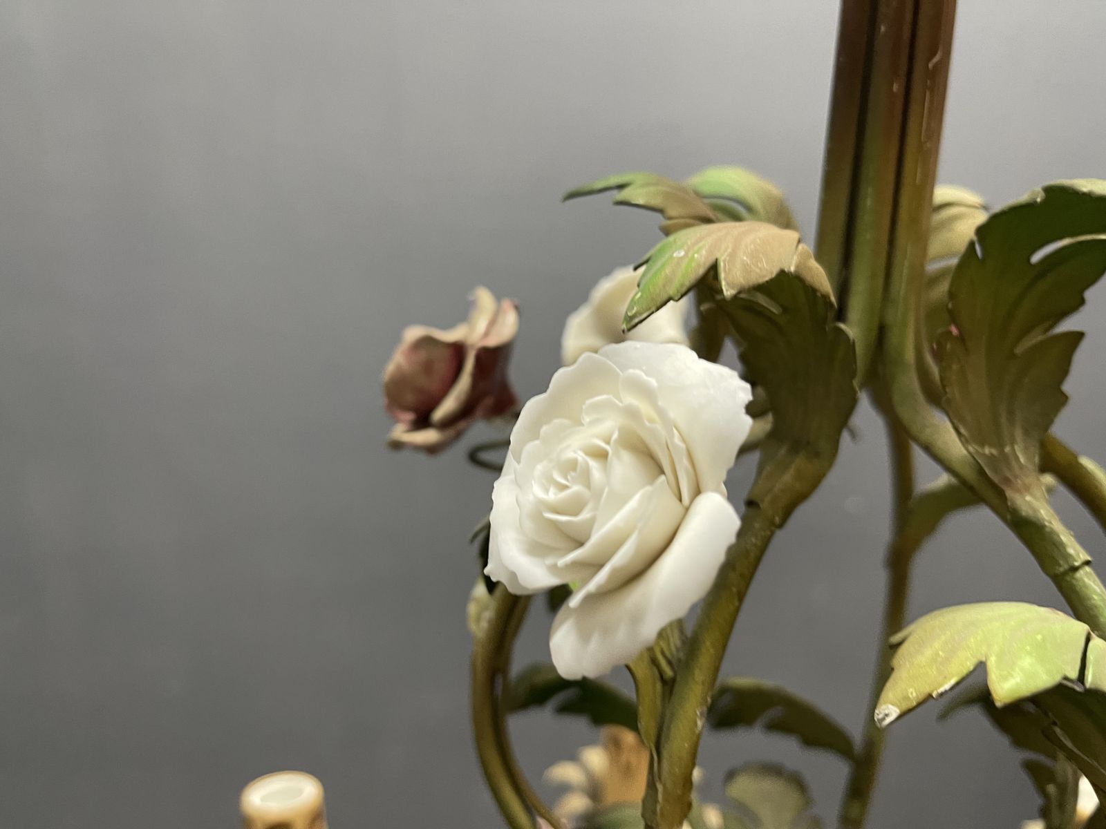 950.0 Italian Florentine Iron  And Ceramic Flower Chandelier, 1950s photo