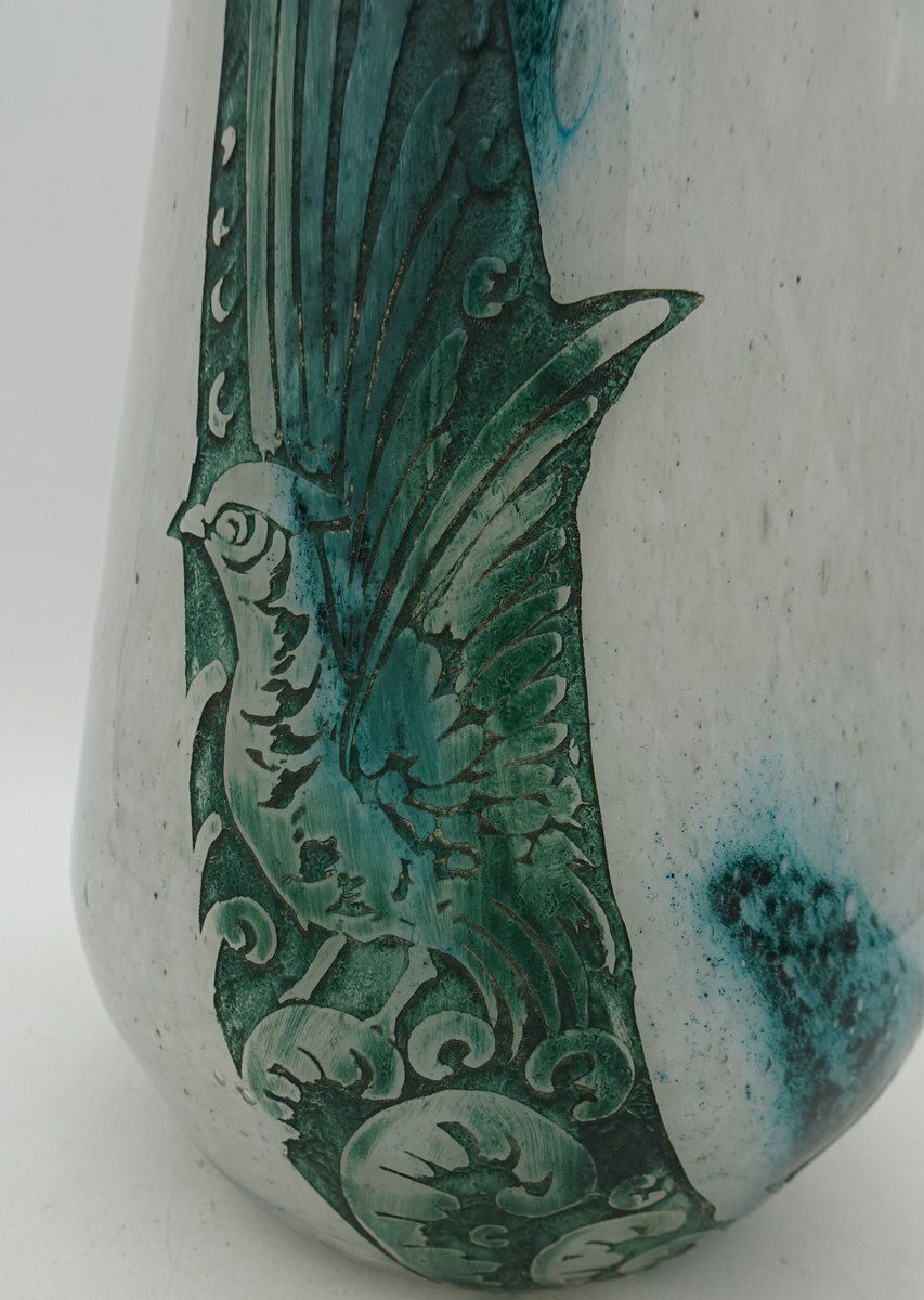 Acid Cameo Art Glass Vase With Bird Pattern From Legras, 1920s photo furniture