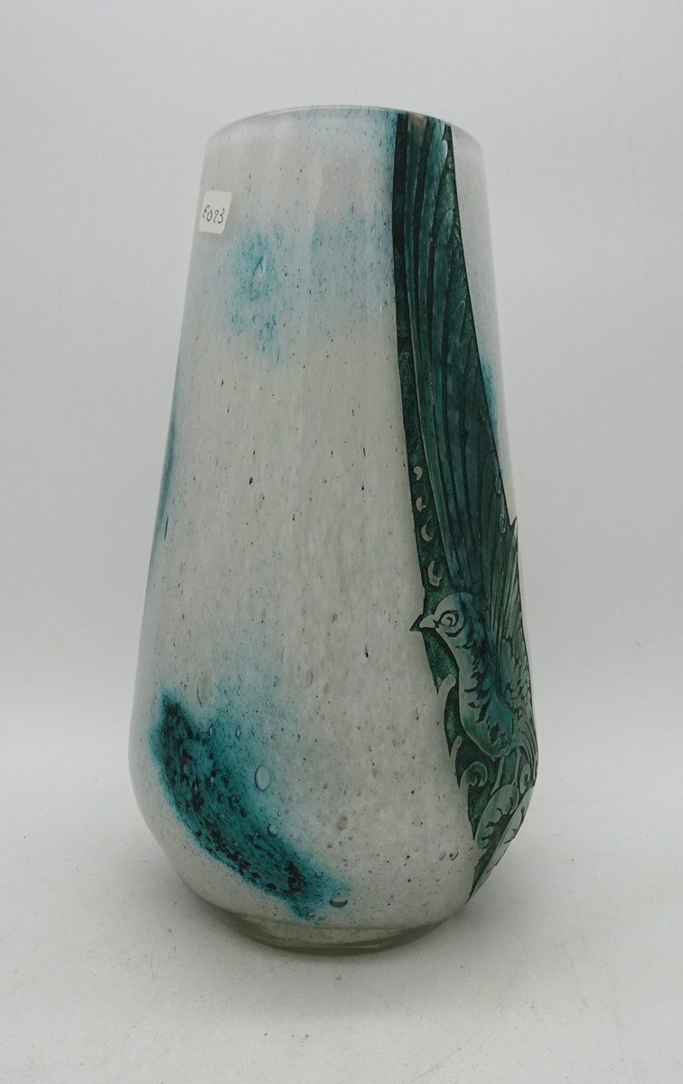 Acid Cameo Art Glass Vase With Bird Pattern From Legras, 1920s photo 1286.0