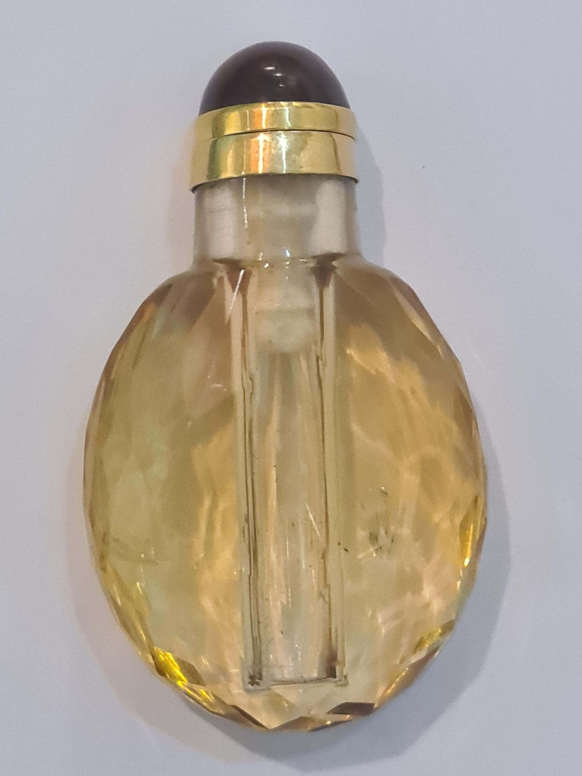 Unknown Antique French Perfume Or Snuff Bottle, Gold Mounted Faceted Quartz & Carnelian