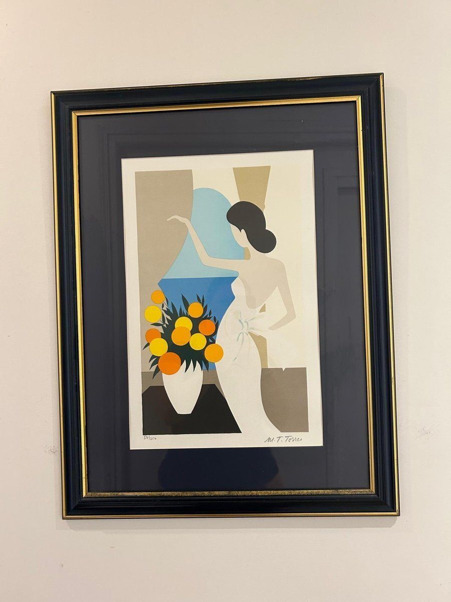 Maria Theresa Torres, Female Figure With Flowers, 1980s, Lithograph photo for sale