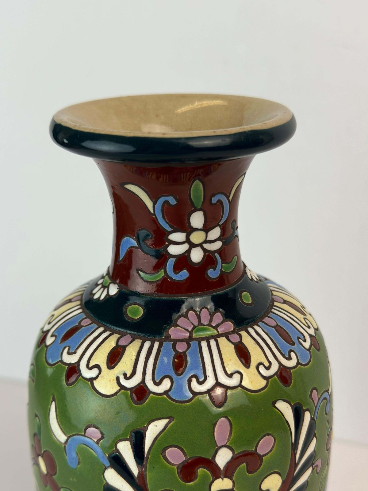 French Faience Art Nouveau Vase, Baluster Form, Early 20th Century, France photo vintage