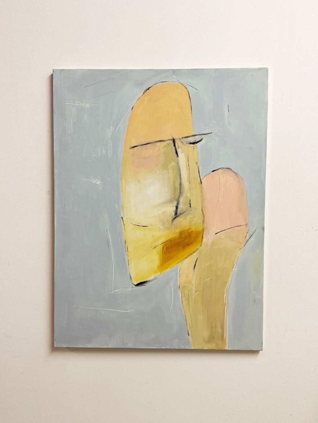 Large Mid Century Abstract Signed Portrait Canvas Painting photo for sale