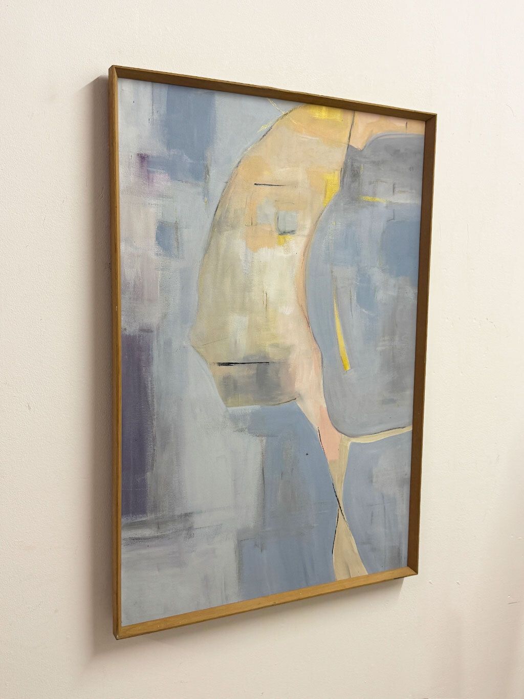 Large Mid Century Signed Abstract Portrait Painting In Blue Tones photo furniture