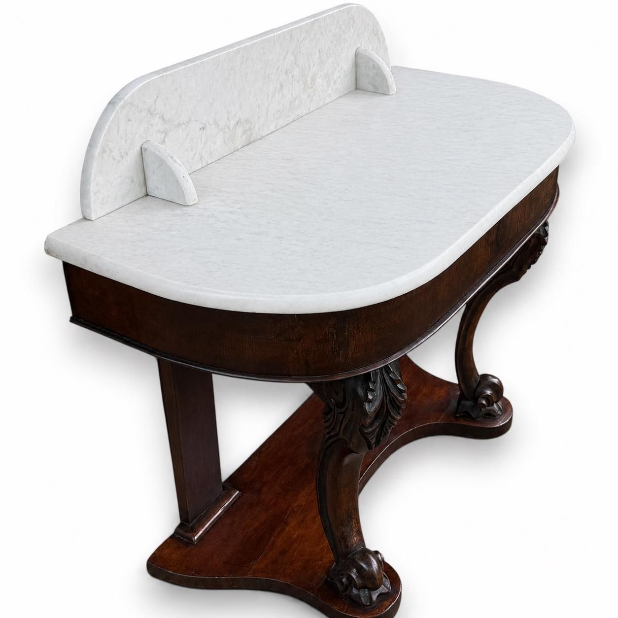 Antique Victorian Marble Top Console Table Carved Mahogany Washstand Victorian Hall Table Marble Side Table photo vintage