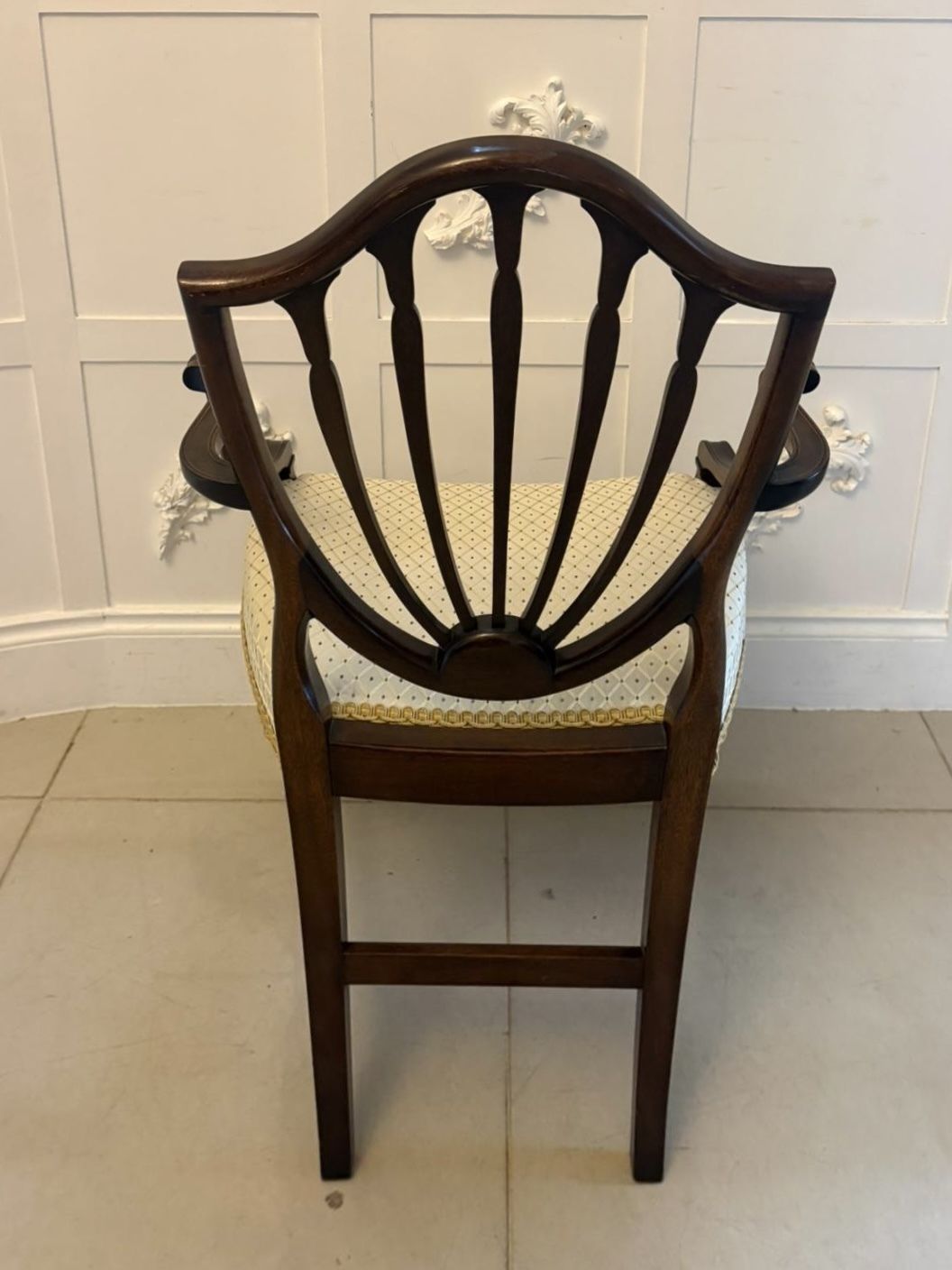 photo for sale Antique English Early 20th Century Maple & Co Mahogany Shield Back Dining Chairs Set Of 10