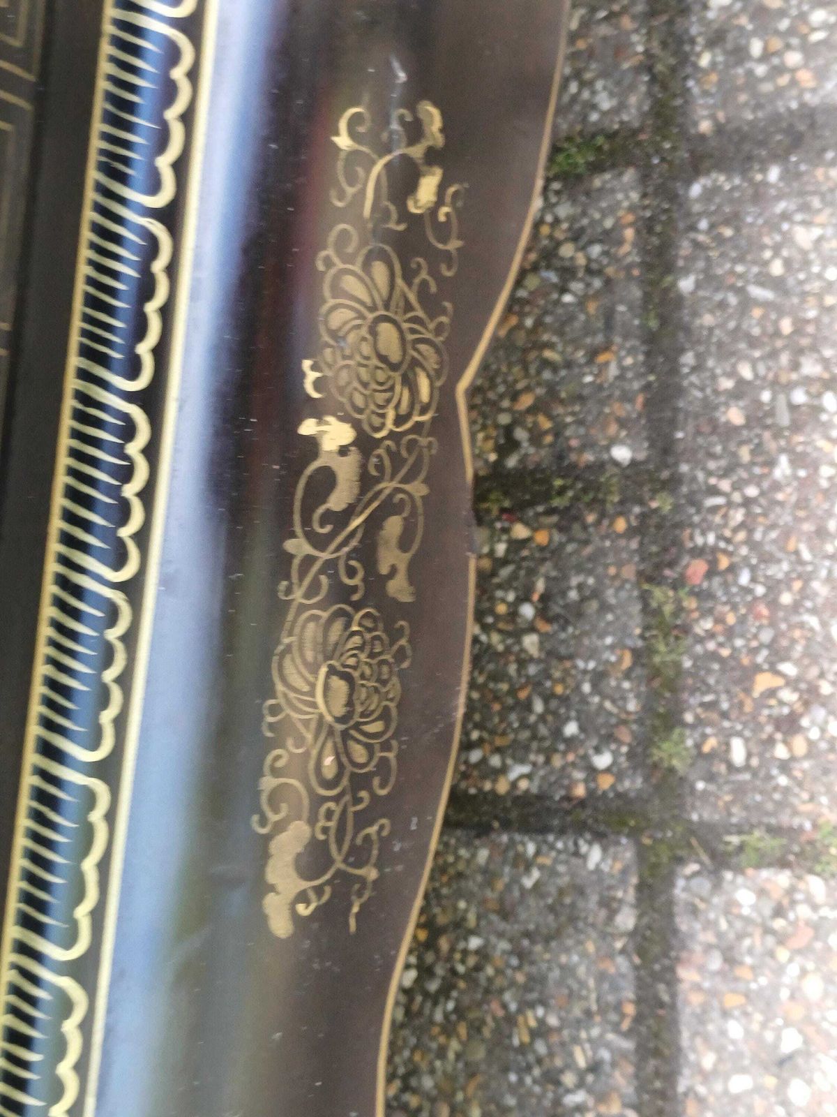 photo for sale Vintage Chinoiserie Lacquer Coffee Table Oriental Black Gold Low Table Asian Glass Top Free Hand Delivery