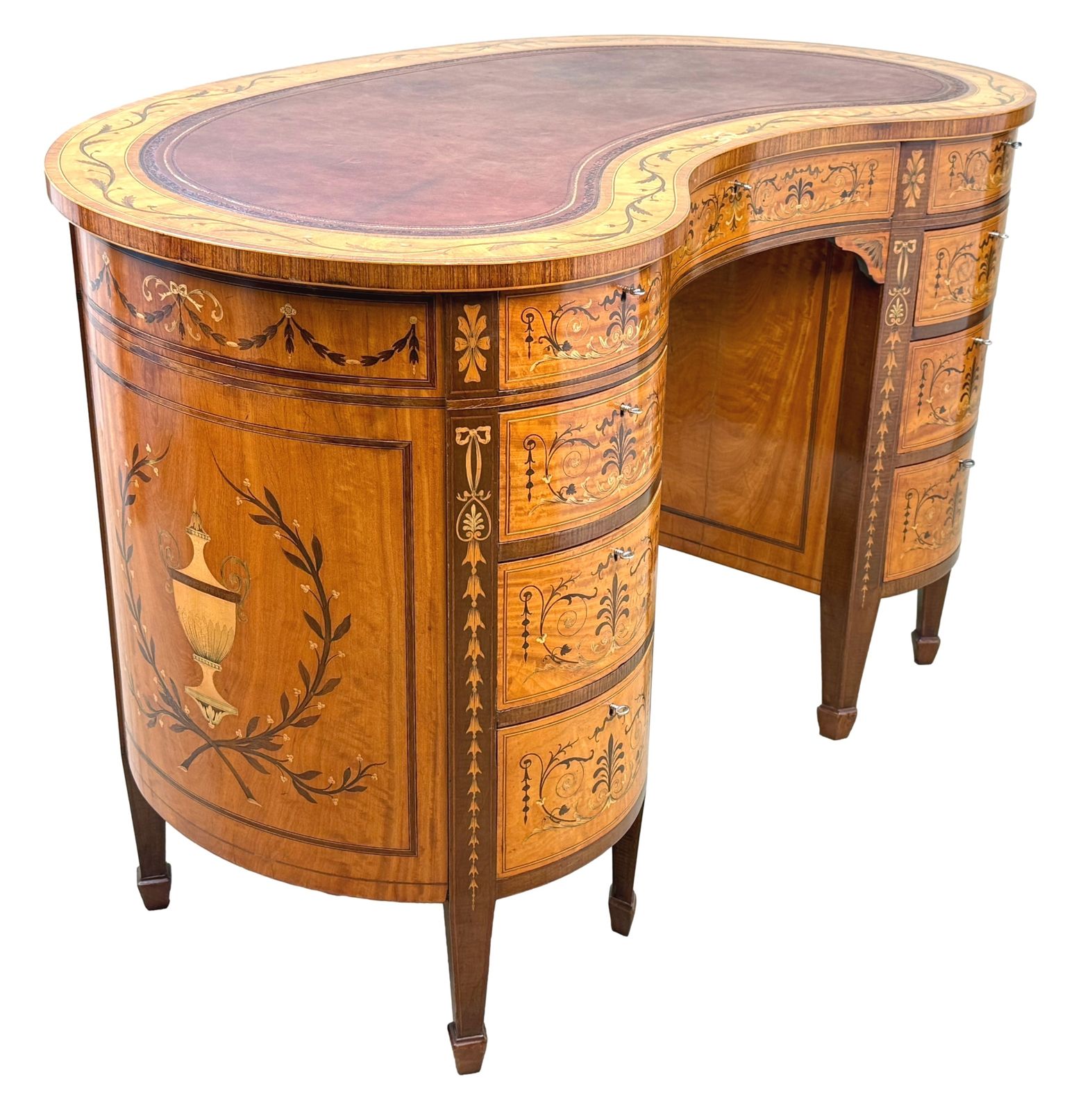 Late 19th Century Satinwood Kidney Shaped Desk By Edwards & Roberts (England, Circa 1890) photo for sale