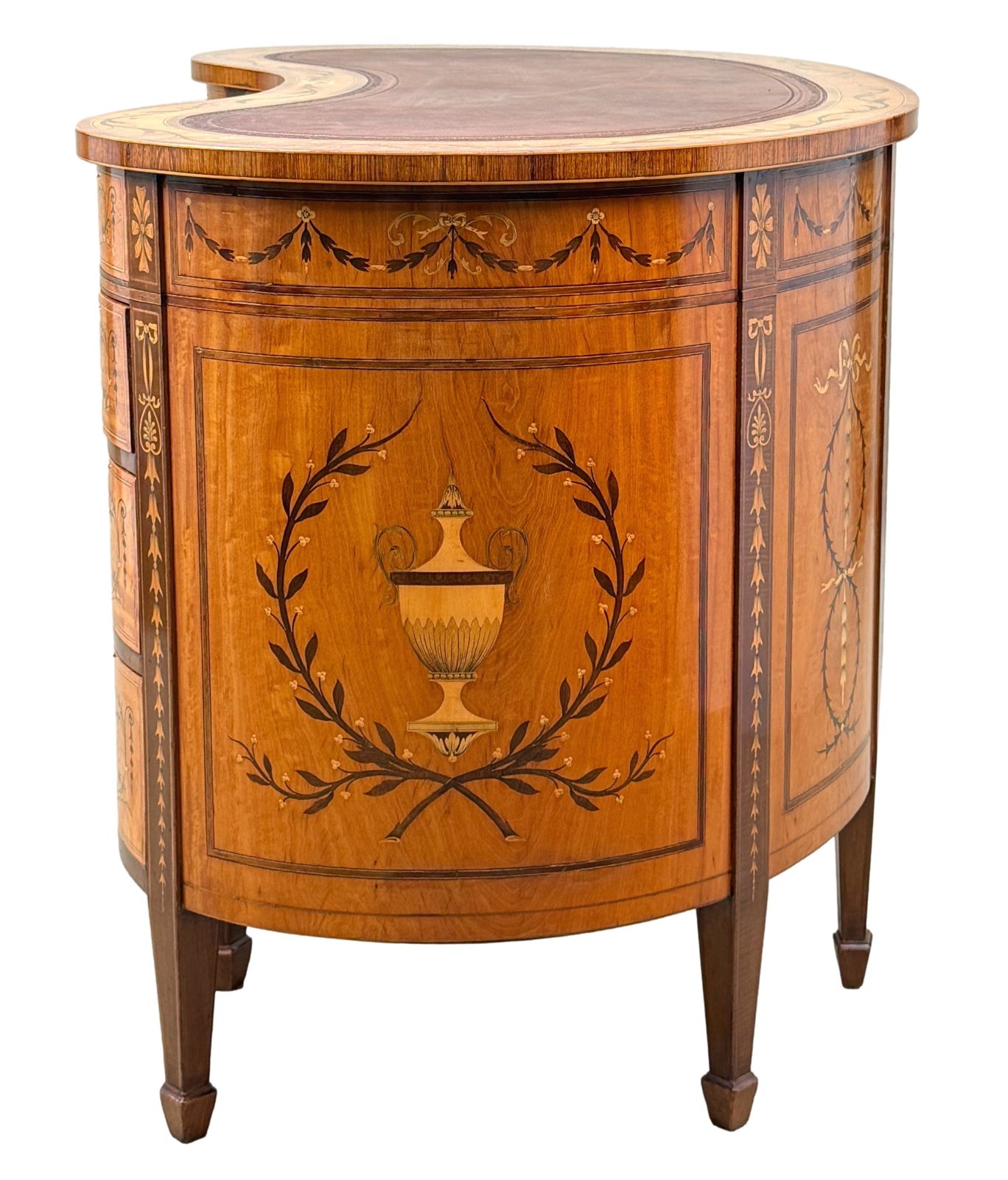 Bureau rognon en bois de satiné, fin du XIXe siècle, par Edwards & Roberts (Angleterre, vers 1890) photo vintage