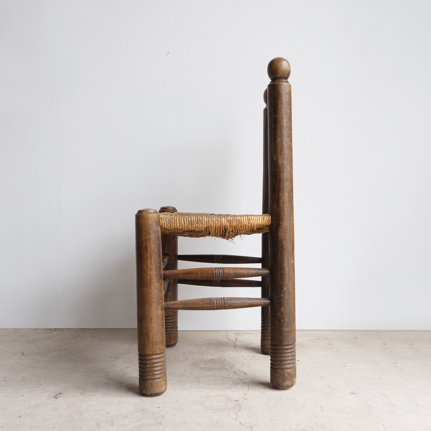 Vintage French Brutalist Oak And Rush Seat Chair By Charles Dudouyt, 1940s photo vintage