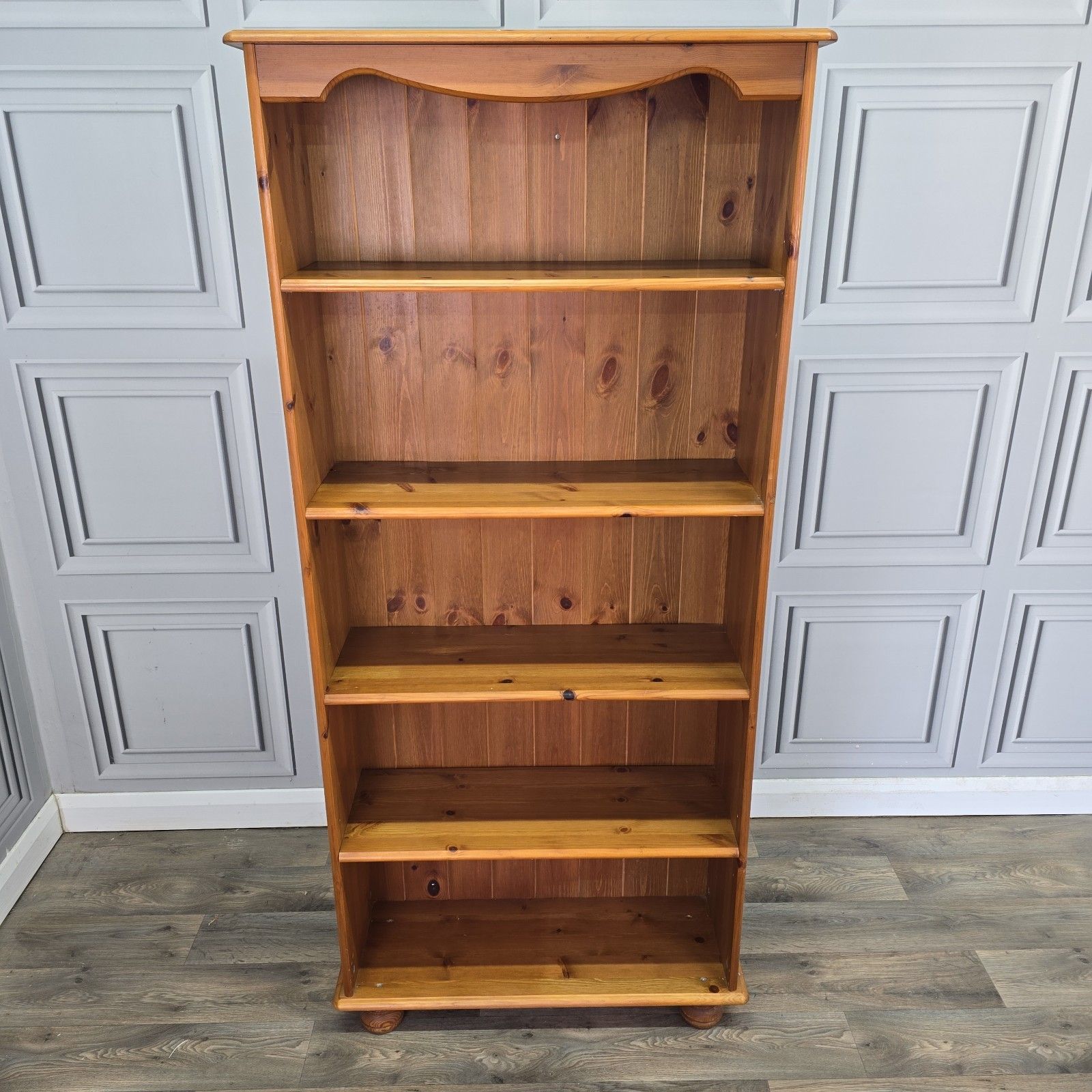 Furniture Vintage Pine Bookcase Tall Shelving Unit Country Style Shelves Retro Wooden photo