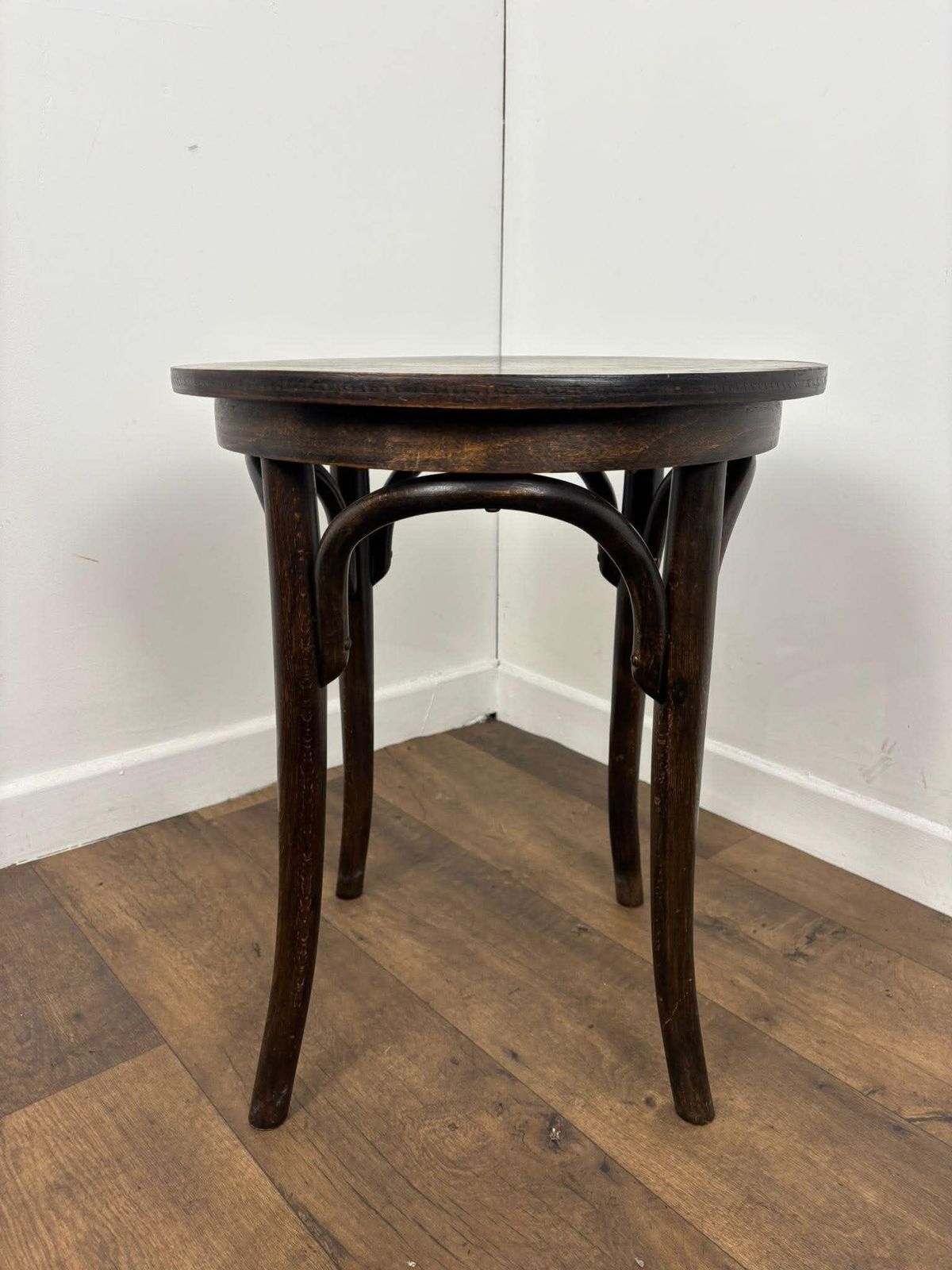 Vintage Small Circular Oak Bentwood Side Table photo furniture