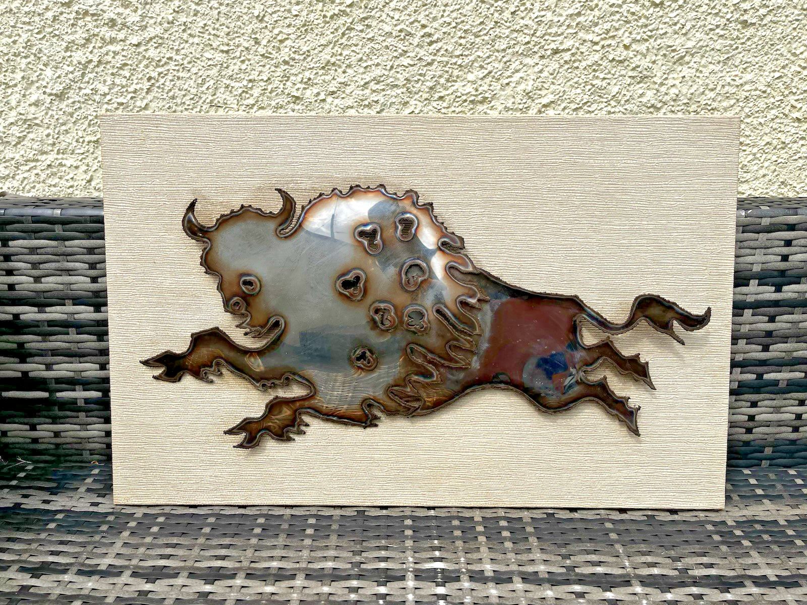 Mid Century Modern 60's Stylised Bull Brutalist Metal Wall Panel Art Picture Mcm photo buy