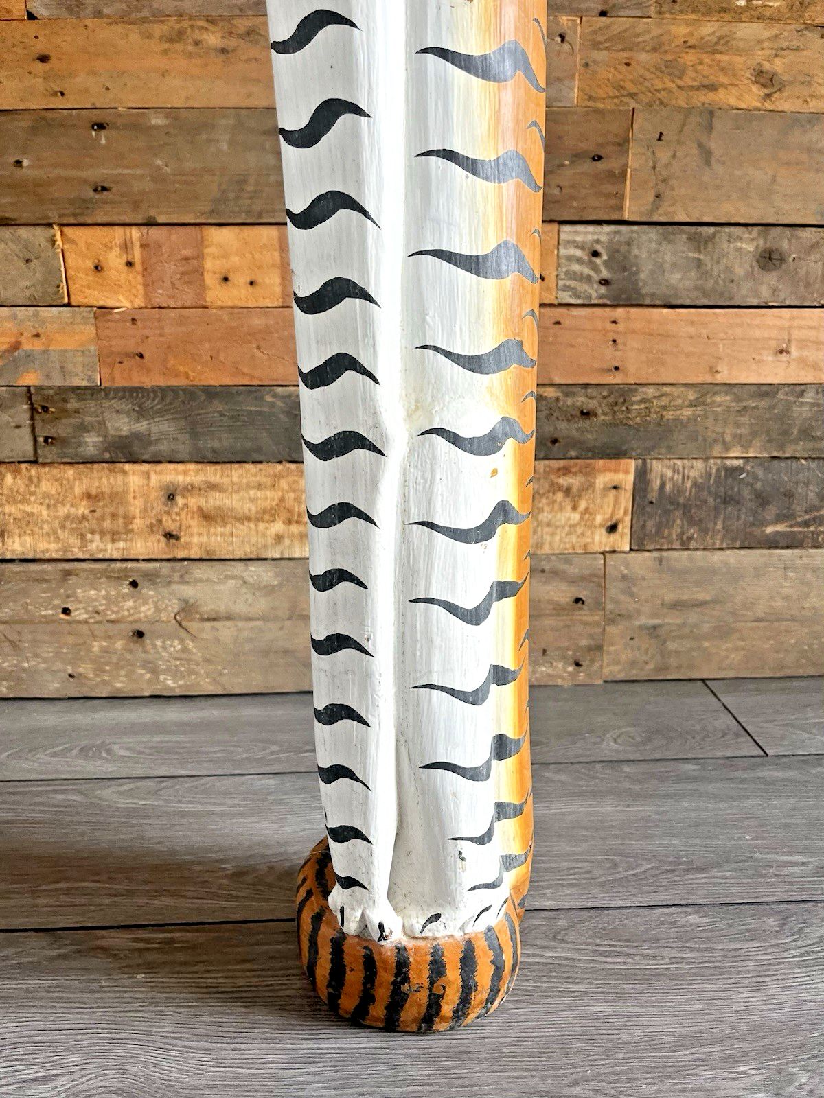 photo vinterior 37" Vintage 60s Balinese Hand Carved Wooden Folk Art Tiger Entrance Guard Figure