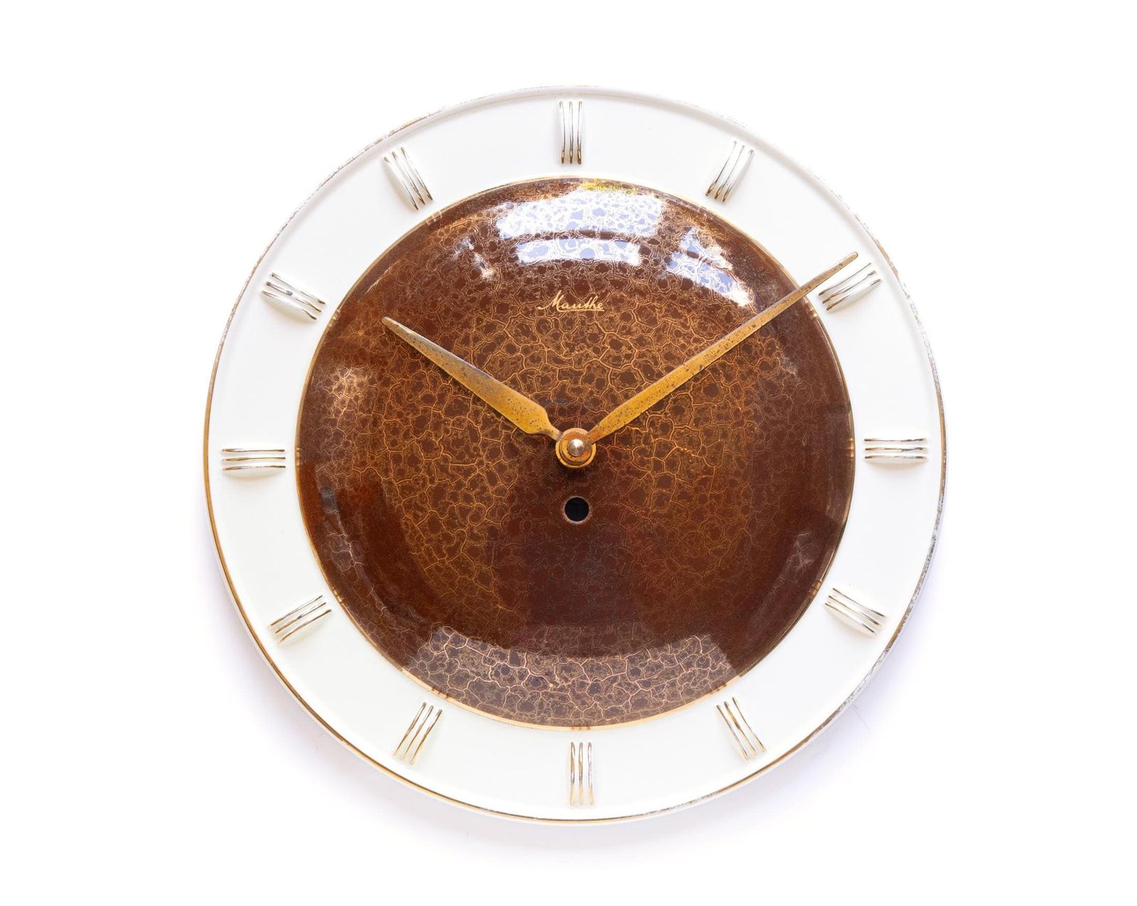 Mauthe Art Deco Ceramic Wall Clock Modernism Bauhaus Mid Century Mcm 1940s 1950s Kitchen Gold