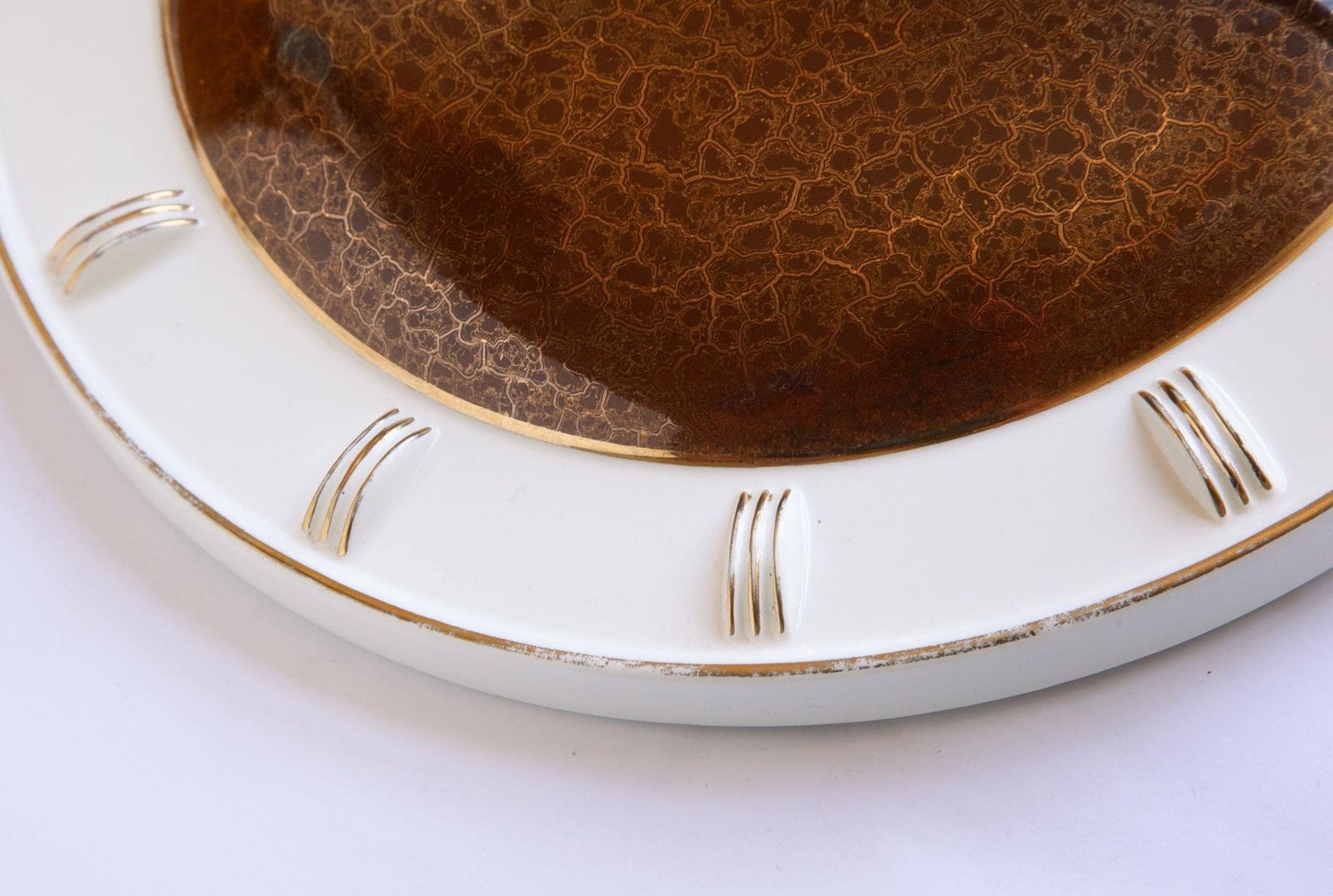 Mauthe Art Deco Keramische Wandklok Modernisme Bauhaus Mid Century MCM jaren 1940 jaren 1950 Keuken Goud photo buy