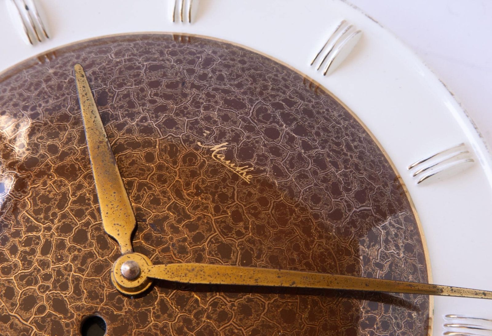 Mauthe Art Deco Ceramic Wall Clock Modernism Bauhaus Mid Century Mcm 1940s 1950s Kitchen Gold photo vintage