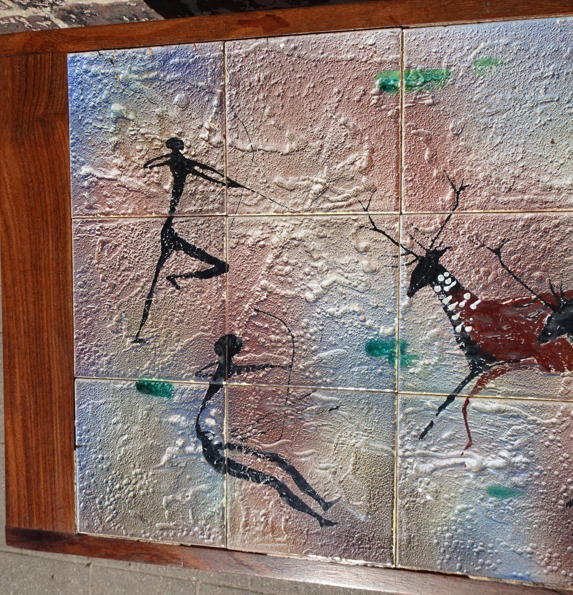 Teak Coffee Table With Ceramic Tiles From Vallauris Lascaux, 1950s photo vintage