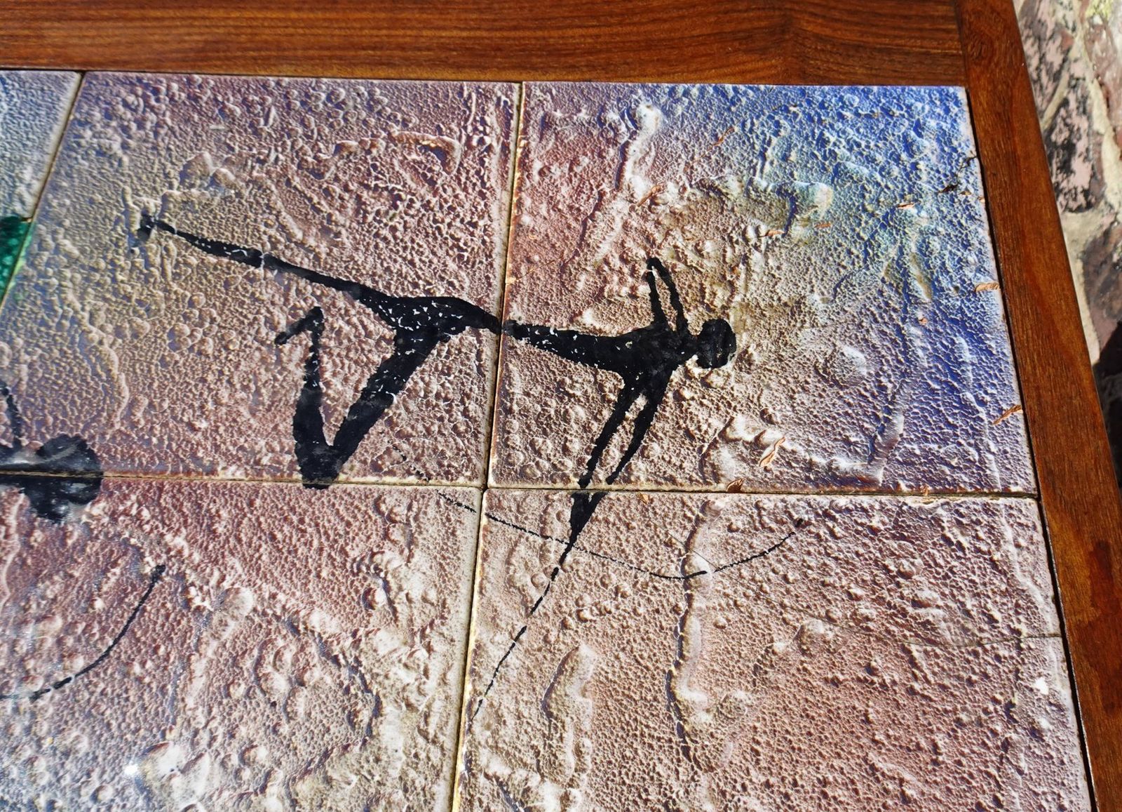 photo furniture Teak Coffee Table With Ceramic Tiles From Vallauris Lascaux, 1950s