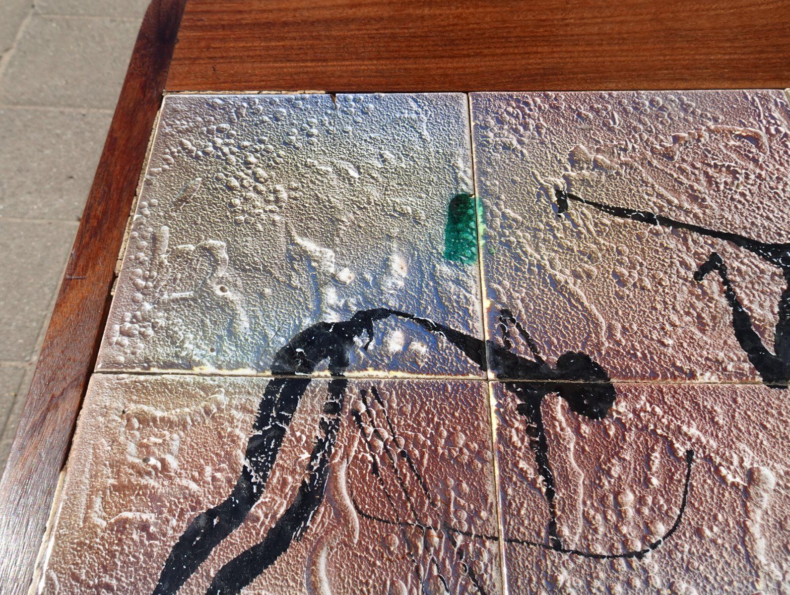 photo for sale Teak Coffee Table With Ceramic Tiles From Vallauris Lascaux, 1950s