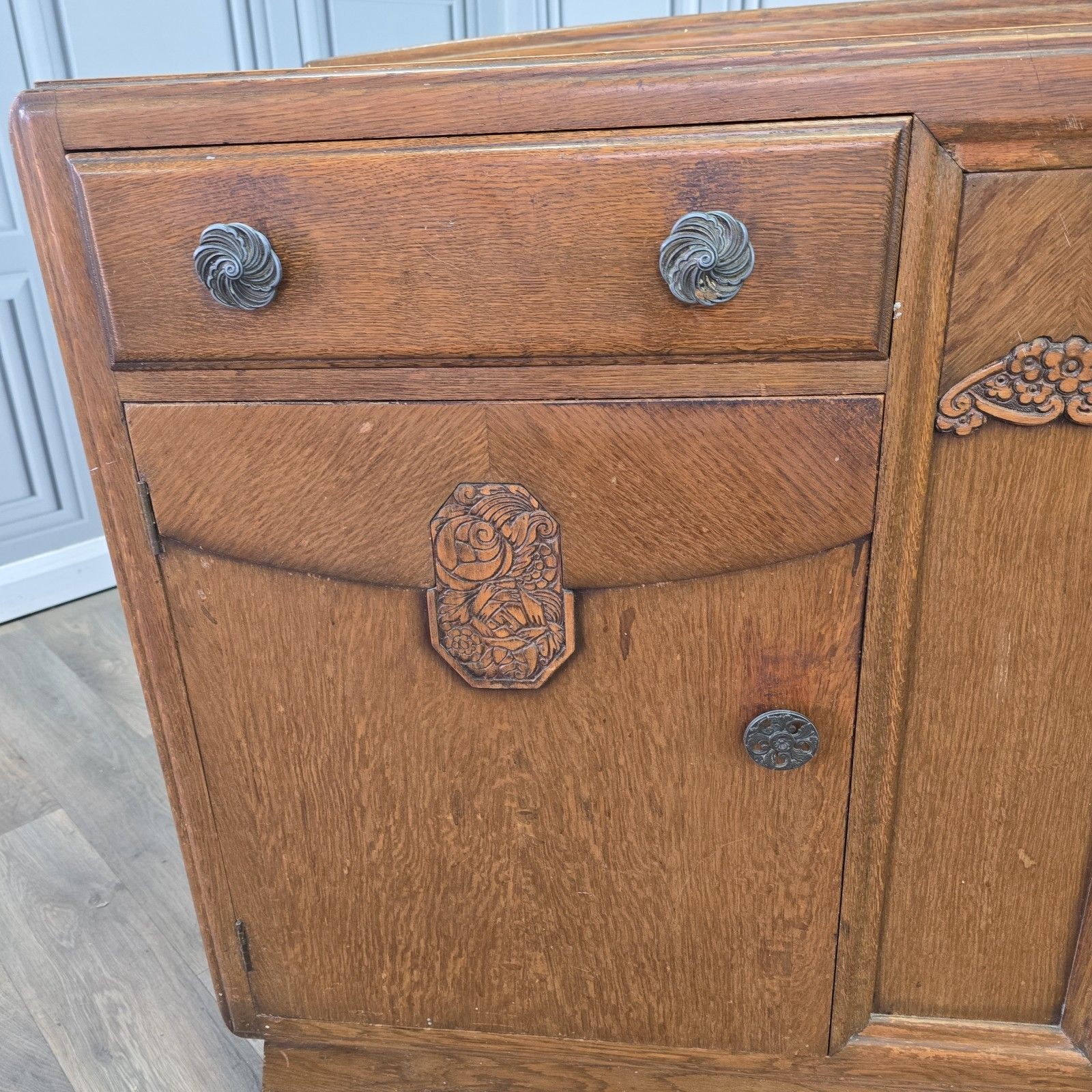 Art Deco Buffet Cabinet Sideboard Vintage Oak Cupboard Mid Century Drawers Retro photo vinterior