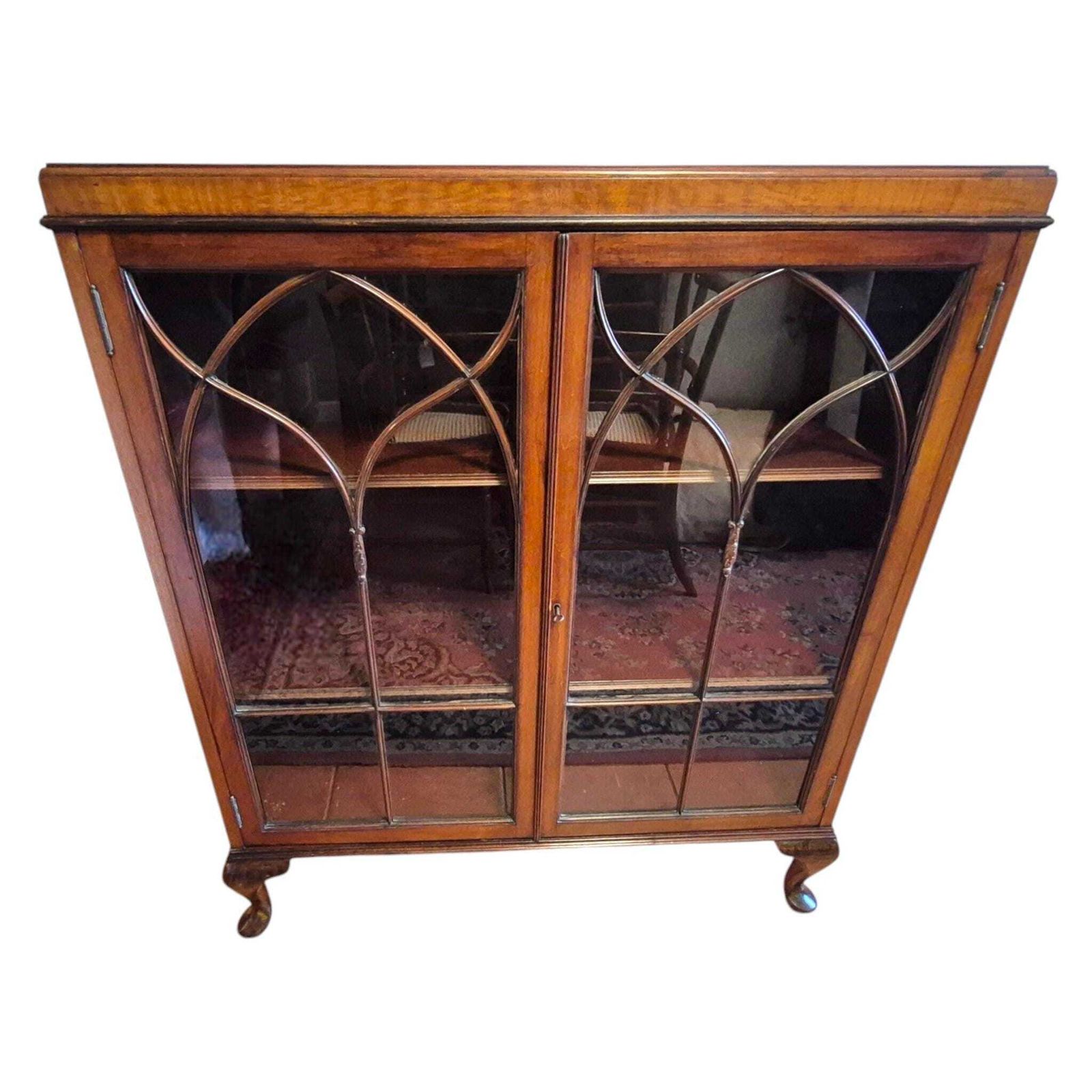 Antique Mahogany Display Cabinet | Astragal Glazed Bookcase Cupboard | Gothic Glass China Cabinet | Vintage Display Storage photo for sale