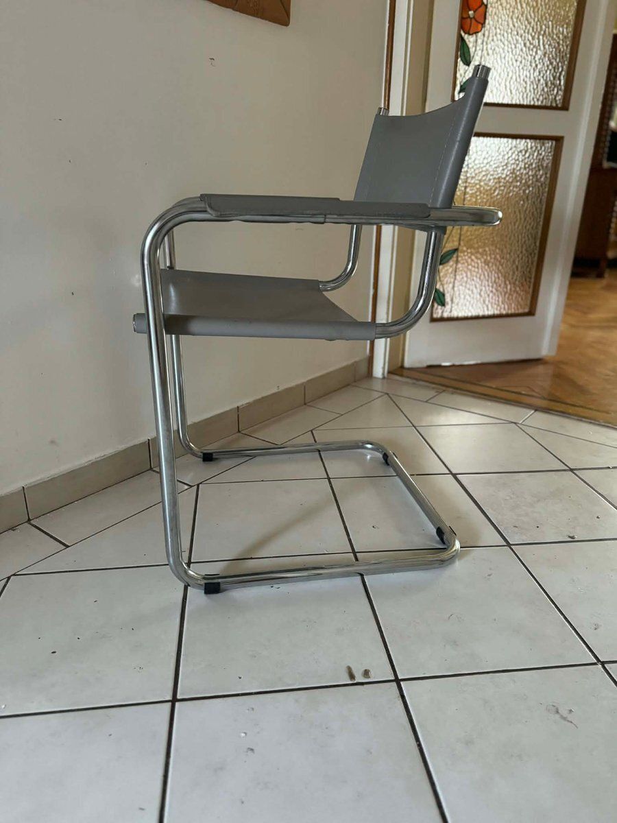 Mid-Century grijze buisframe stoel, ca. jaren 1960 photo for sale