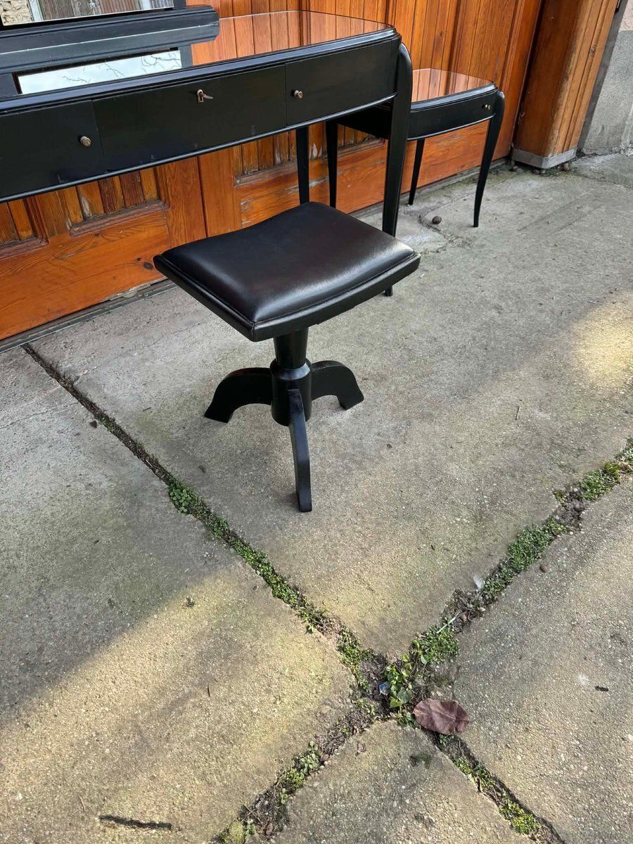 Art Deco French Black Dressing Table, Chair & Nightstands, Set Of 4 photo furniture