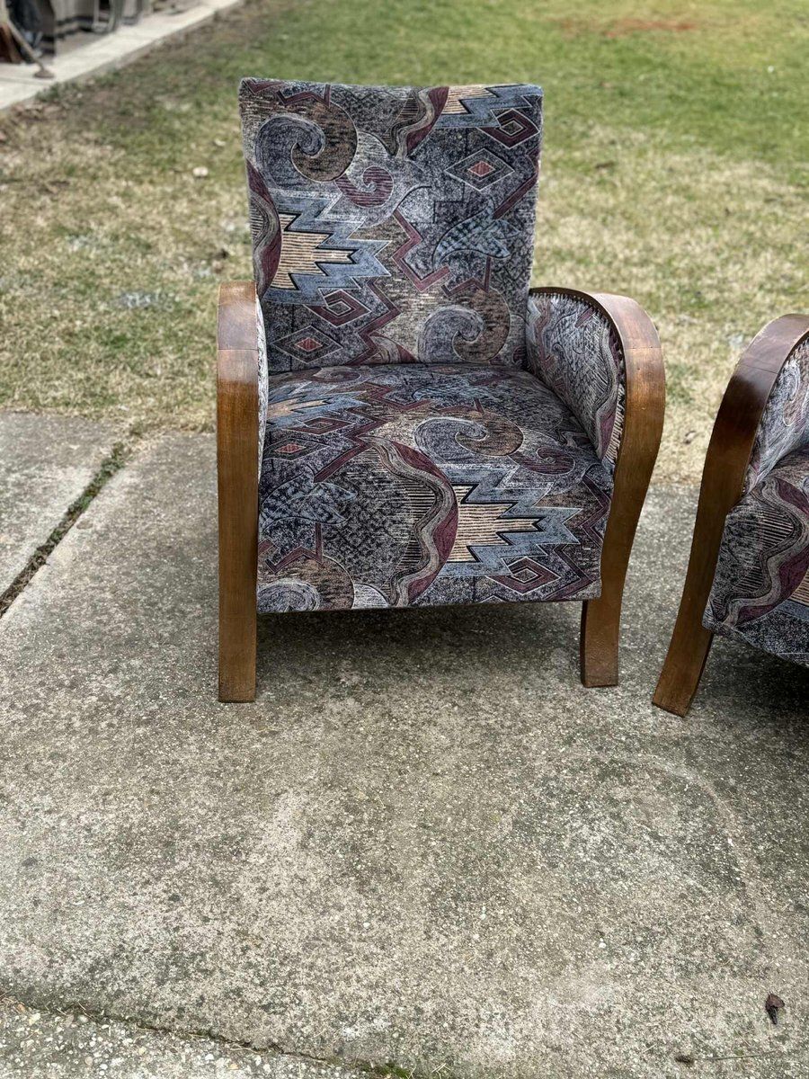 Art Deco loungestoelen met gebogen houten armleuningen, jaren 1930, set van 2 photo furniture