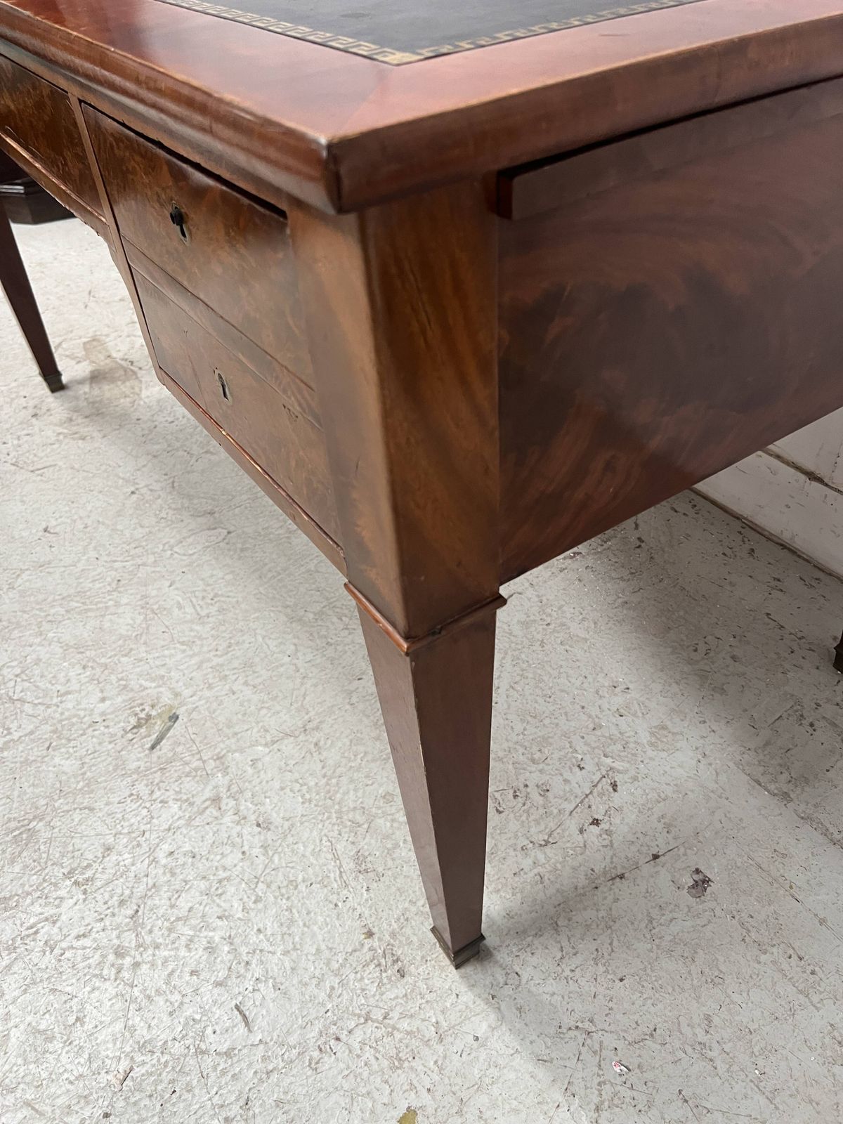 Furniture Louis XVI Style Flat Desk In Walnut And Veneer, 19th Century. photo