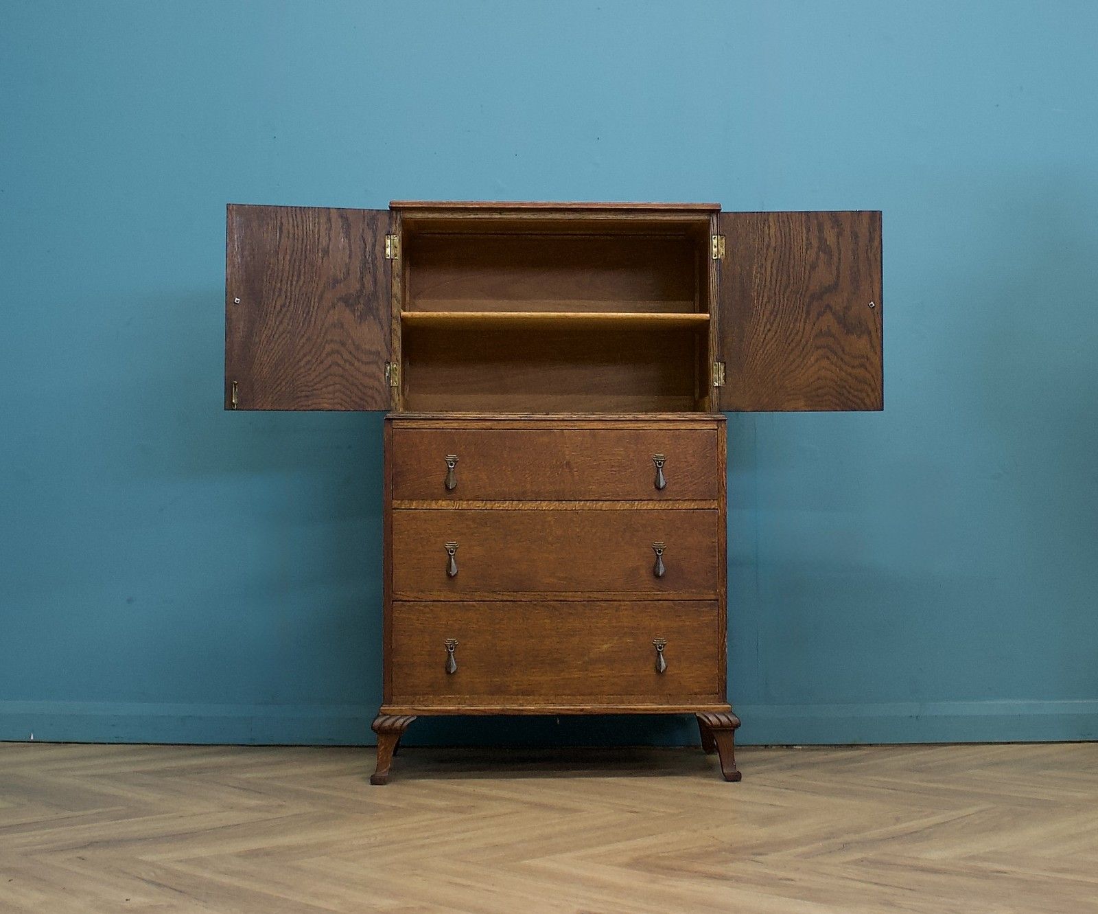 Art Deco Oak Tallboy Linen Cabinet Chest, 1930s #1772 photo for sale
