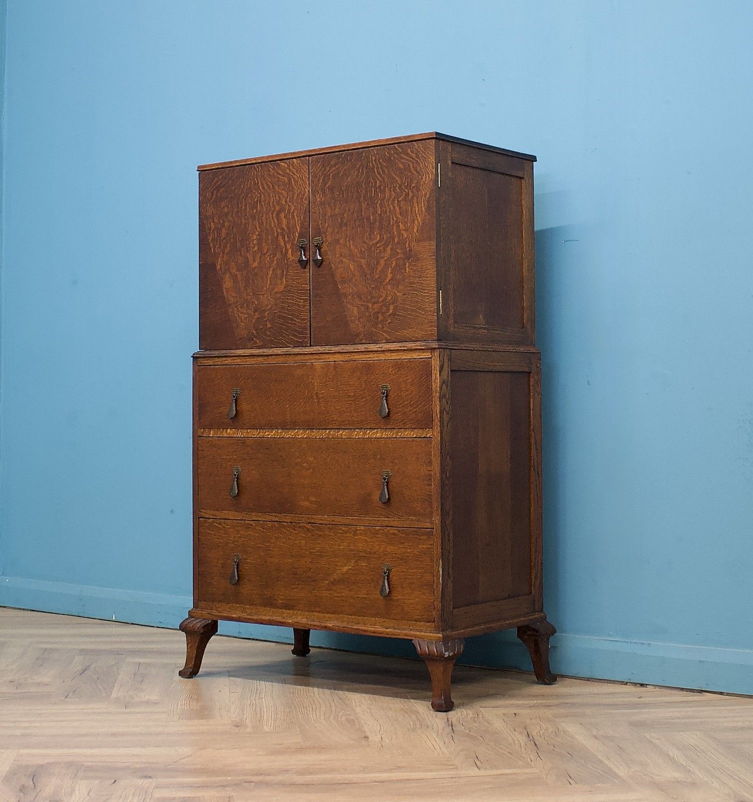 Art Deco Oak Tallboy Linen Cabinet Chest, 1930s #1772 photo Furniture