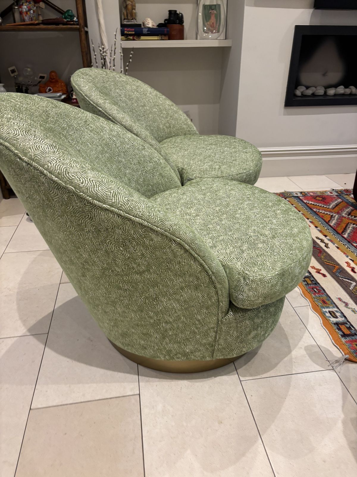 Matching Pair Green Upholstered Swivel Tub Armchairs photo furniture