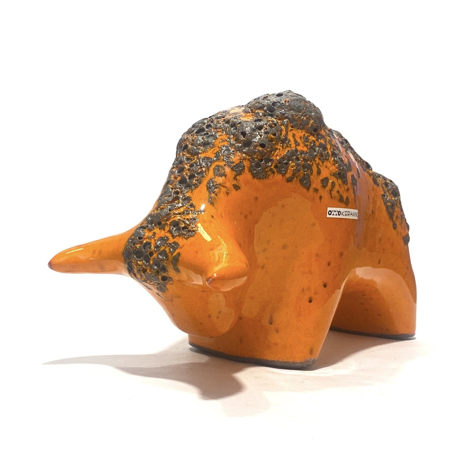 Otto Keramik Bull In Orange Fat Lava Glaze, West German Pottery Style Sculpture photo Home Decor
