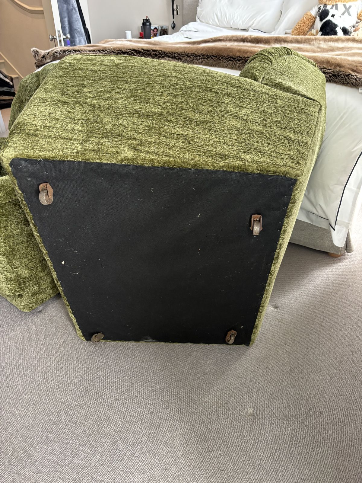photo for sale Matching Pair Art Deco Style Deep Armchairs In Forest Green Velvet