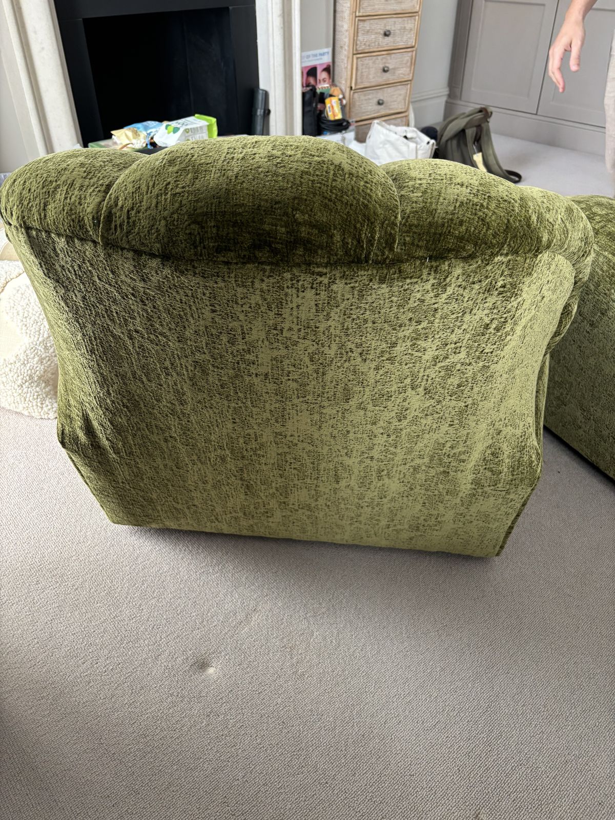 Furniture Matching Pair Art Deco Style Deep Armchairs In Forest Green Velvet photo
