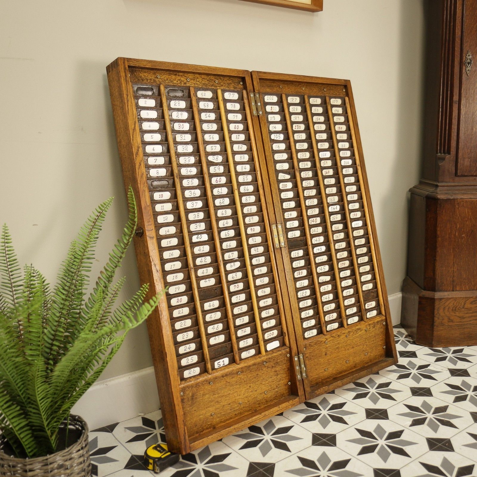 Oak Clock Card Holder Rack Folding Design Early Twentieth Century
