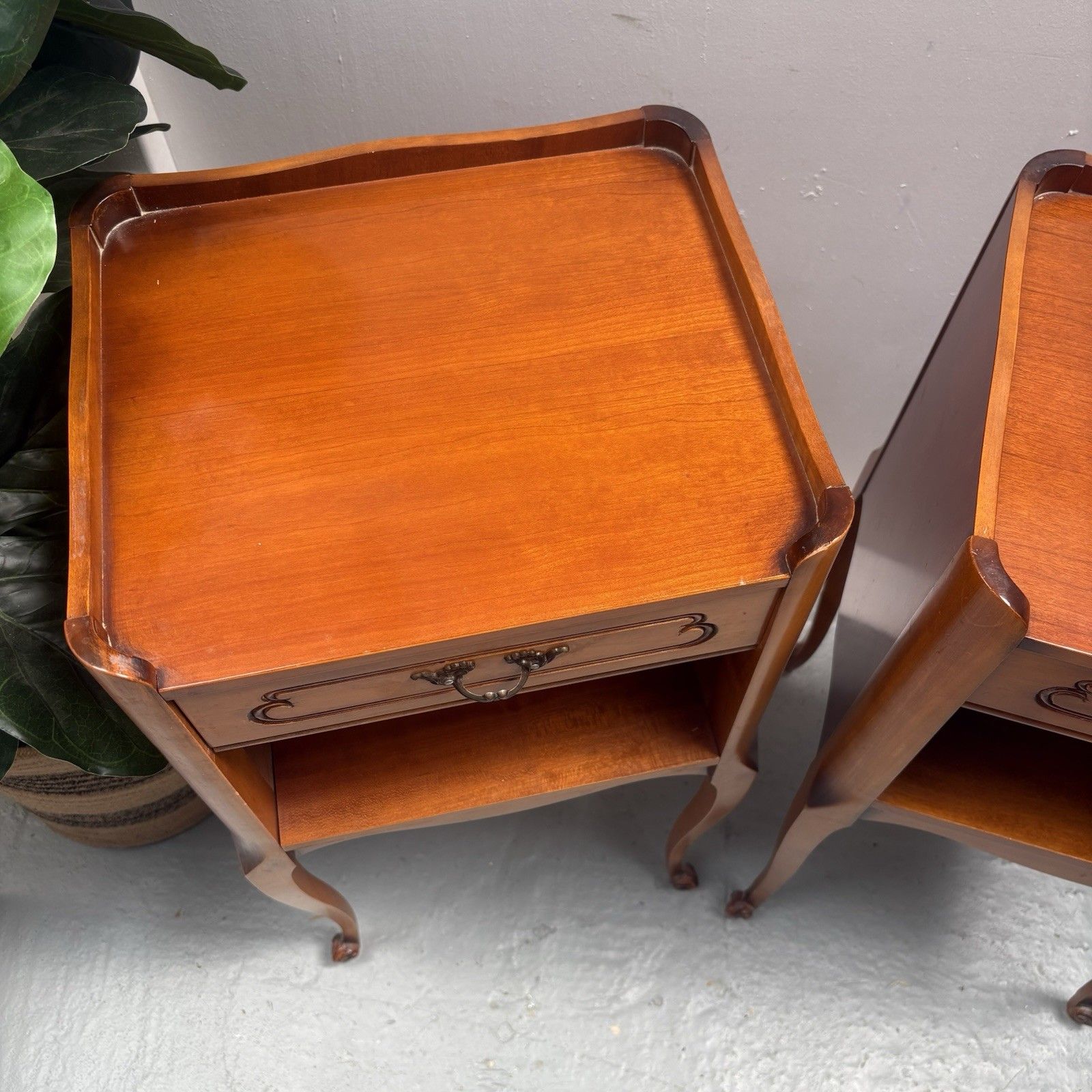 Pair 1950s French Cherrywood Louis XV Style Bedside Nightstands Chevets photo vinterior