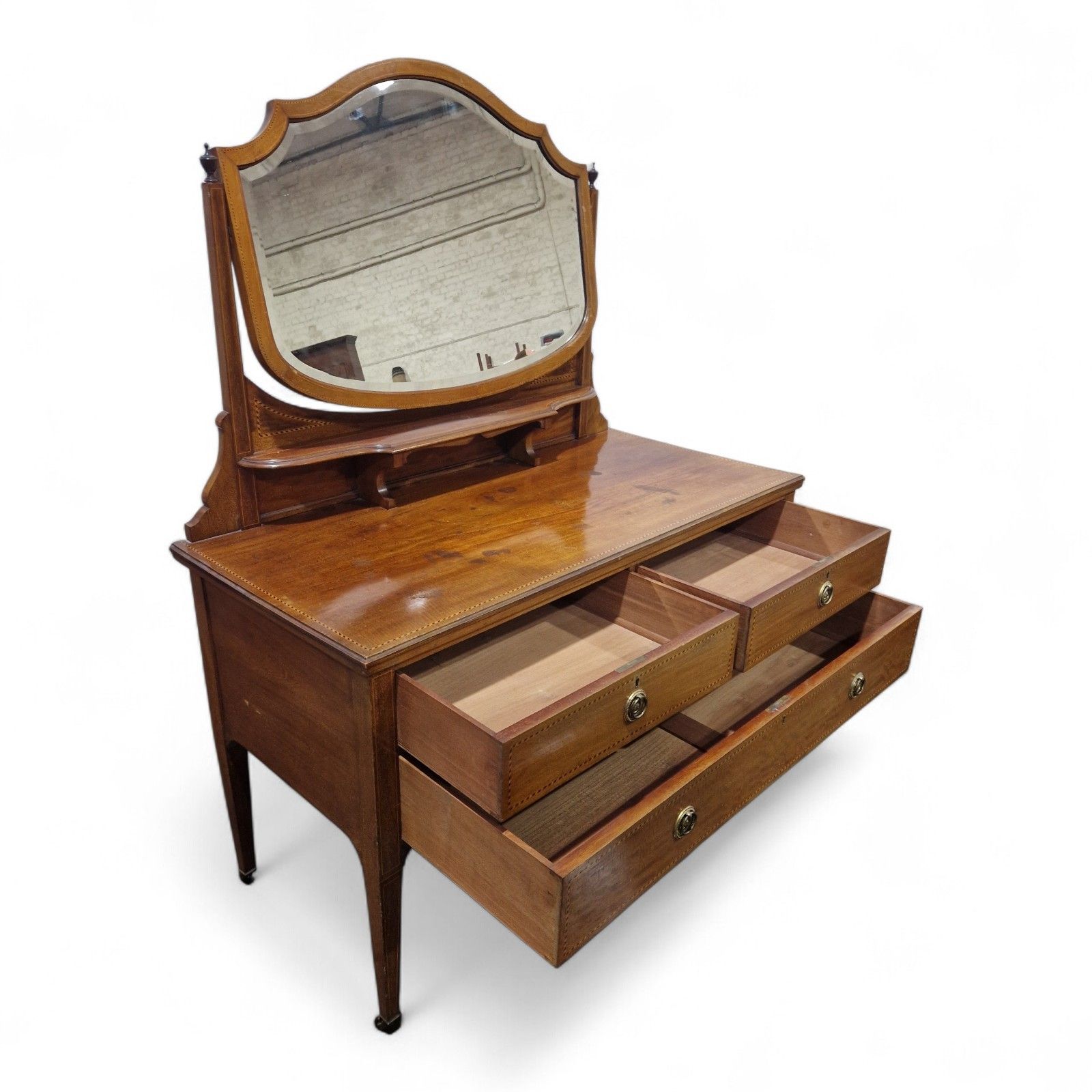 Antique Victorian Mahogany Vanity Dressing Table Shield Mirror Chest Of Drawers photo vintage