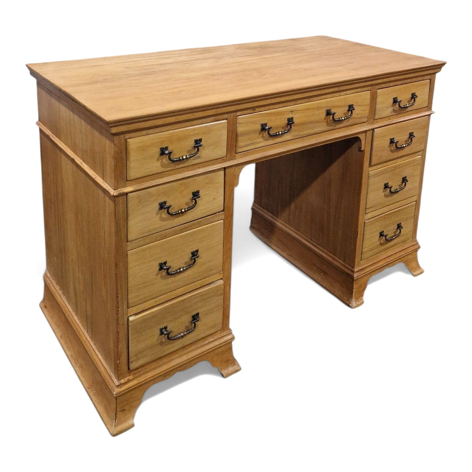 photo furniture Victorian Satinwood Pedestal Desk Antique 9 Drawer Kneehole Writing Table