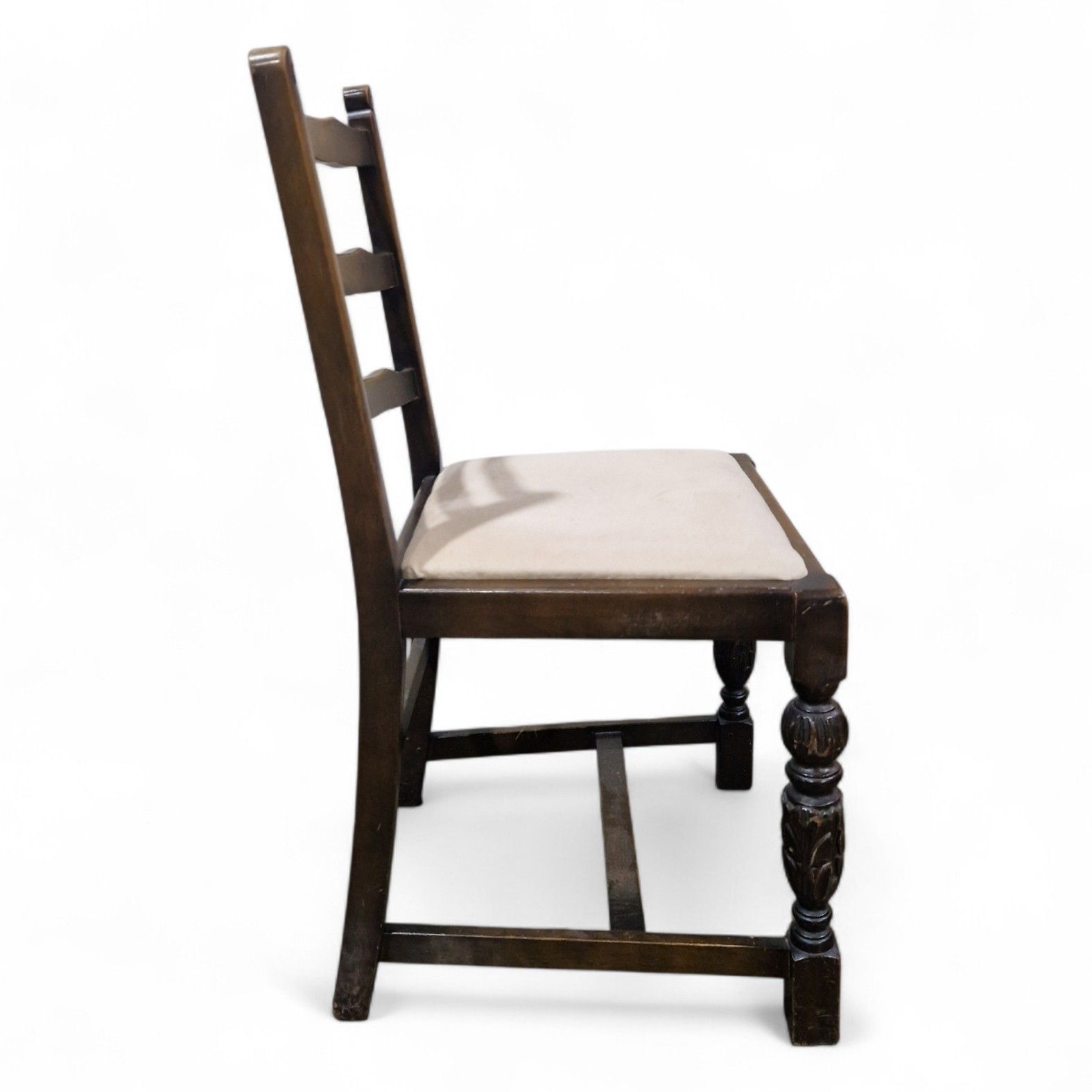 Set 4 Oak Farmhouse Dining Chairs Ladder Back Rustic Country Kitchen Chairs photo vinterior