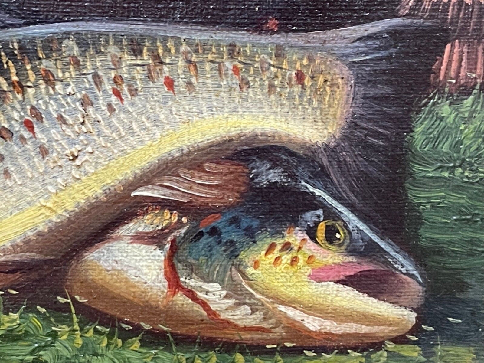 photo furniture Early 20th Century Scottish Angling Masterpiece Sporting Oil “Burn Trout” Signed By James B. Russell