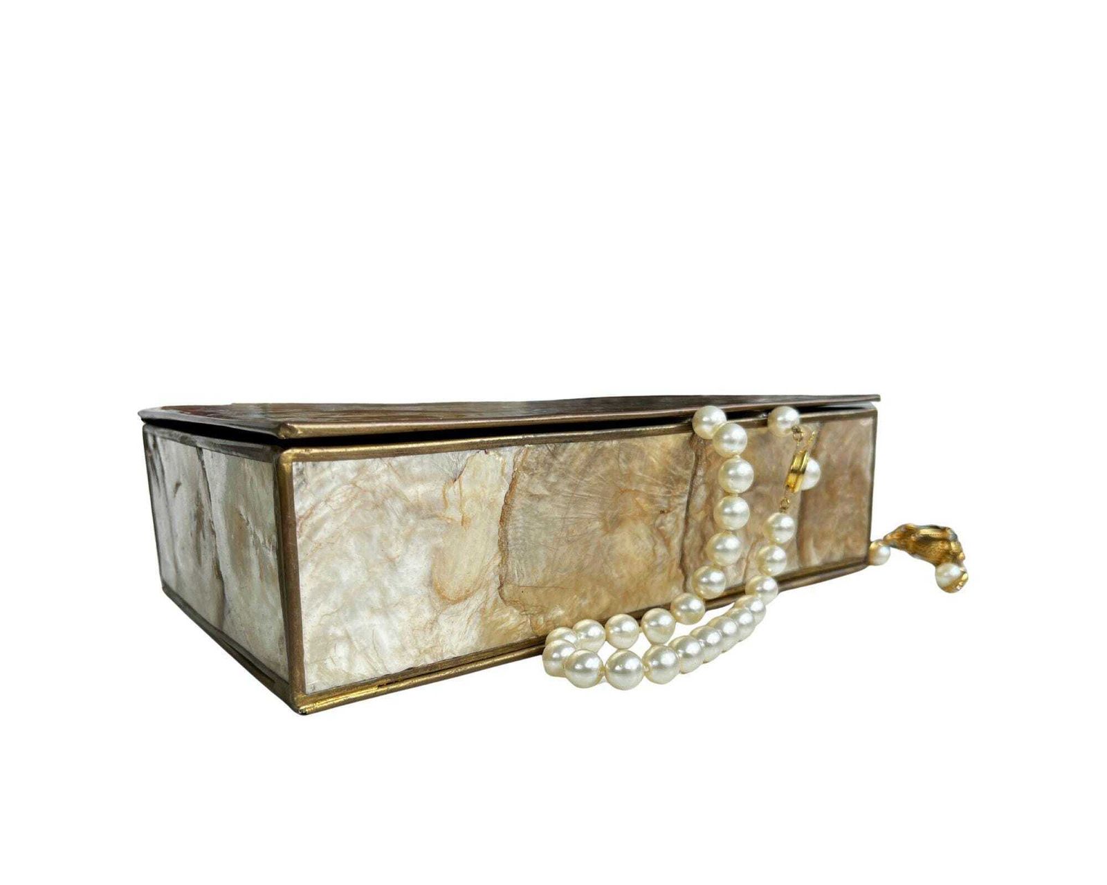 Mother Of Pearl Jewelry Box | Brass Trim | Trinket Box