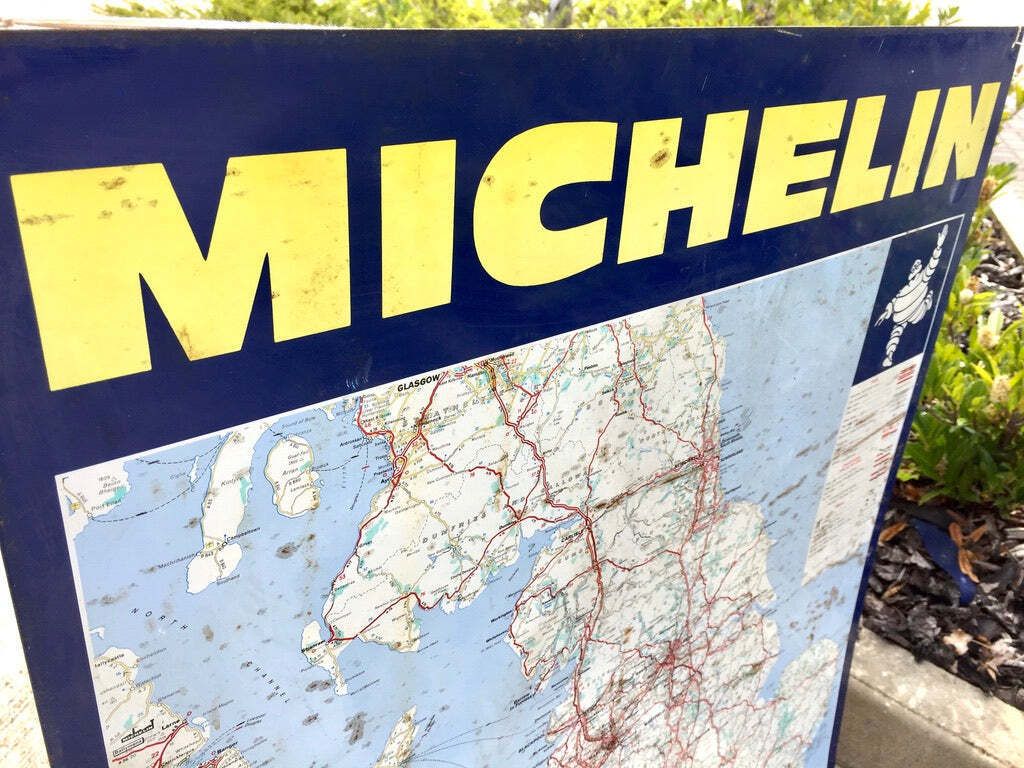 Vintage Advertising   Wall Hanging Tin Michelin Road Map Of Great Britain Sign photo 195.0