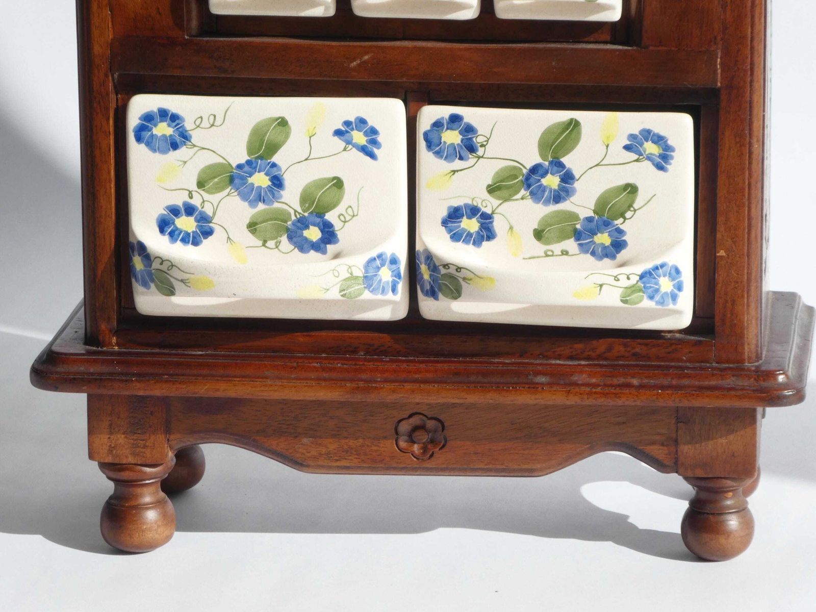 Antique Wooden Dutch Ceramic Spice Cabinet, Hand Painted Floral Kitchen Organizer, Farmhouse Decor photo 358.0