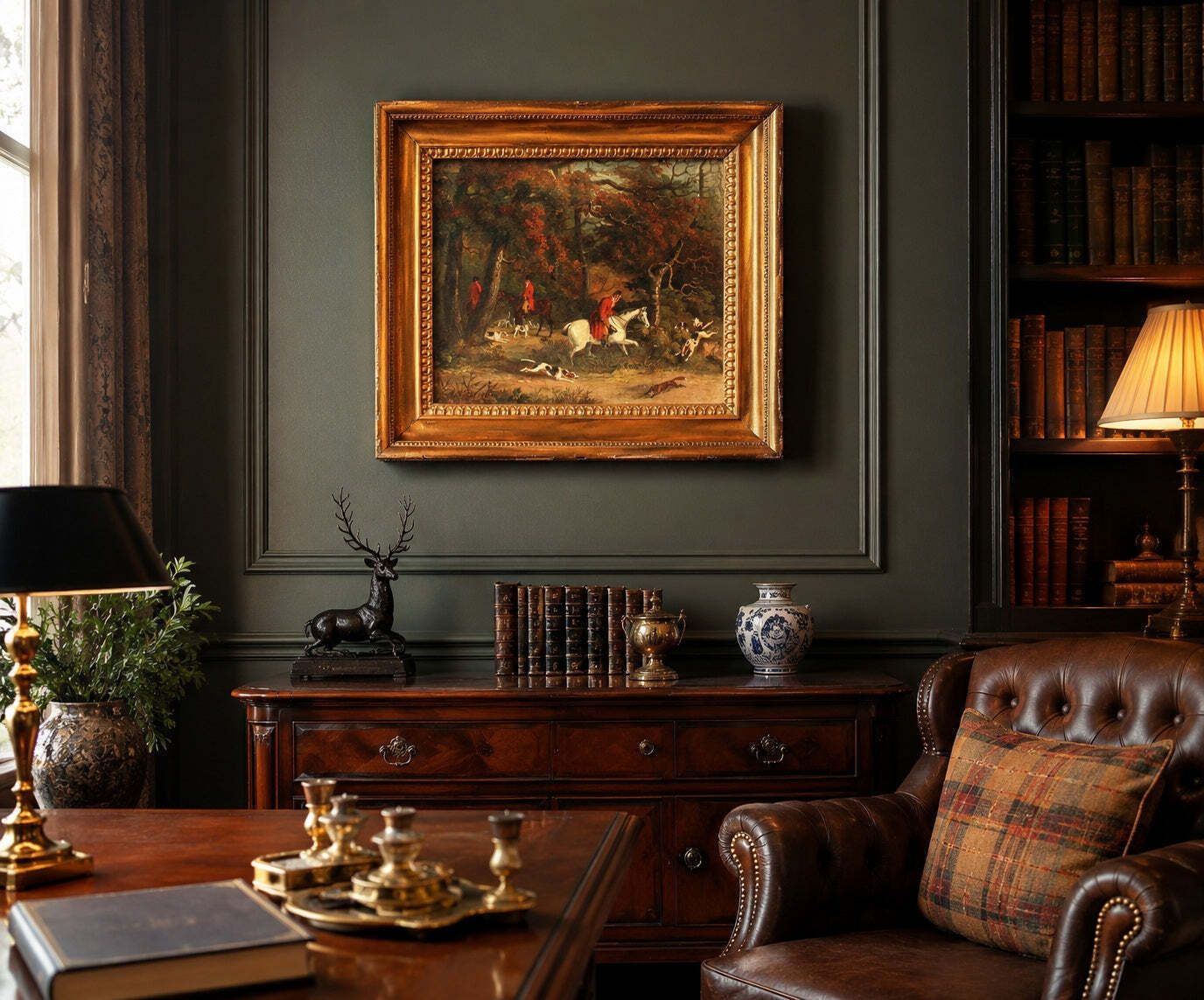 Early 19th Century English School Fox Hunting Oil Painting photo for sale