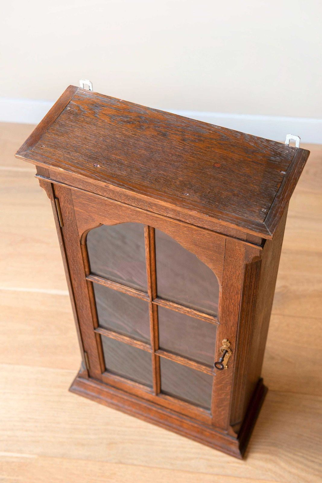 Antique Oak Wall Cabinet   Glass Door Bathroom Cabinet With Lock   Small Display Case photo buy