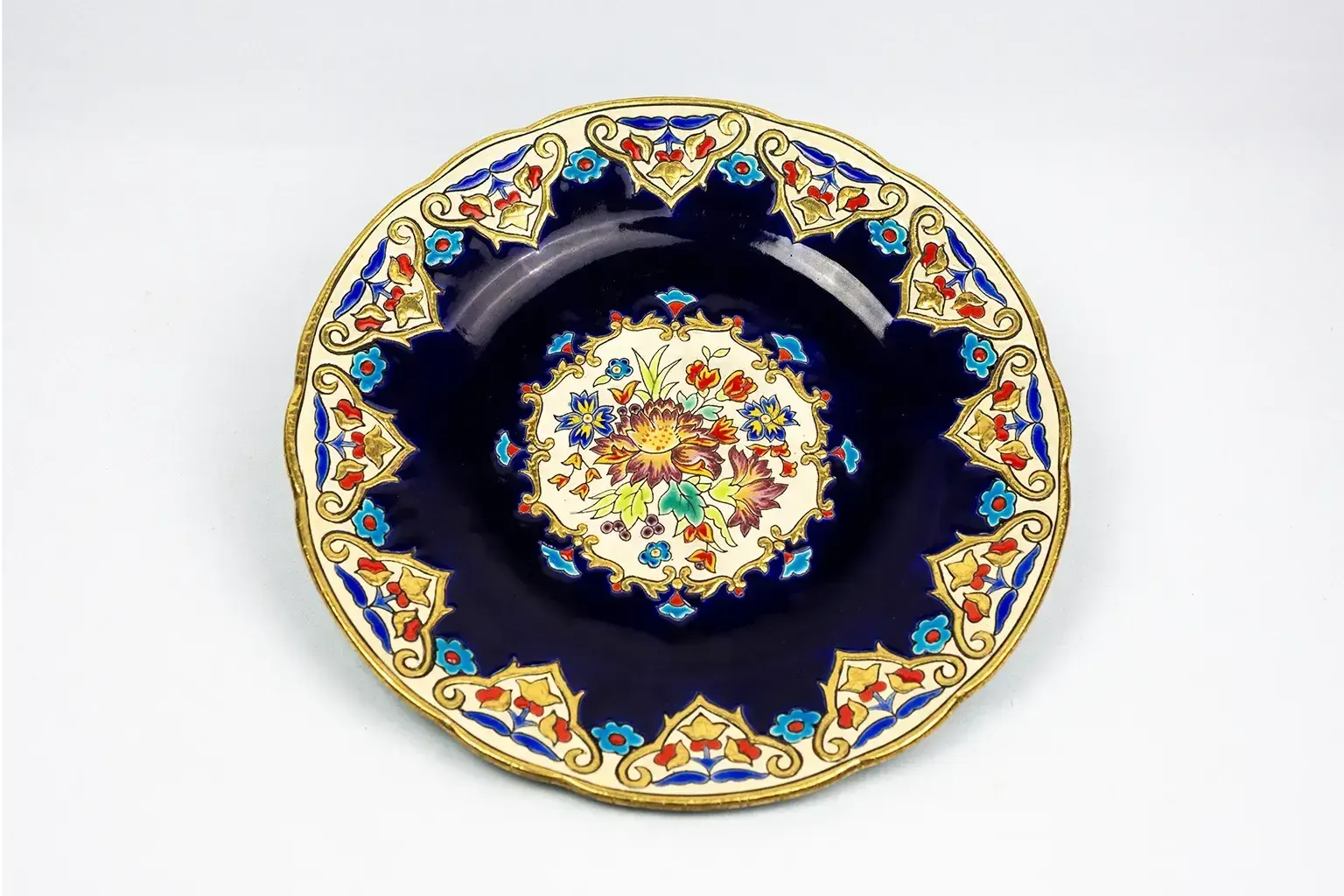 "Renaissance" Plate, Polychrome Floral Decoration On A Sèvres Blue Ground, Highlighted In Gold, Design By Mp Chevallier photo furniture